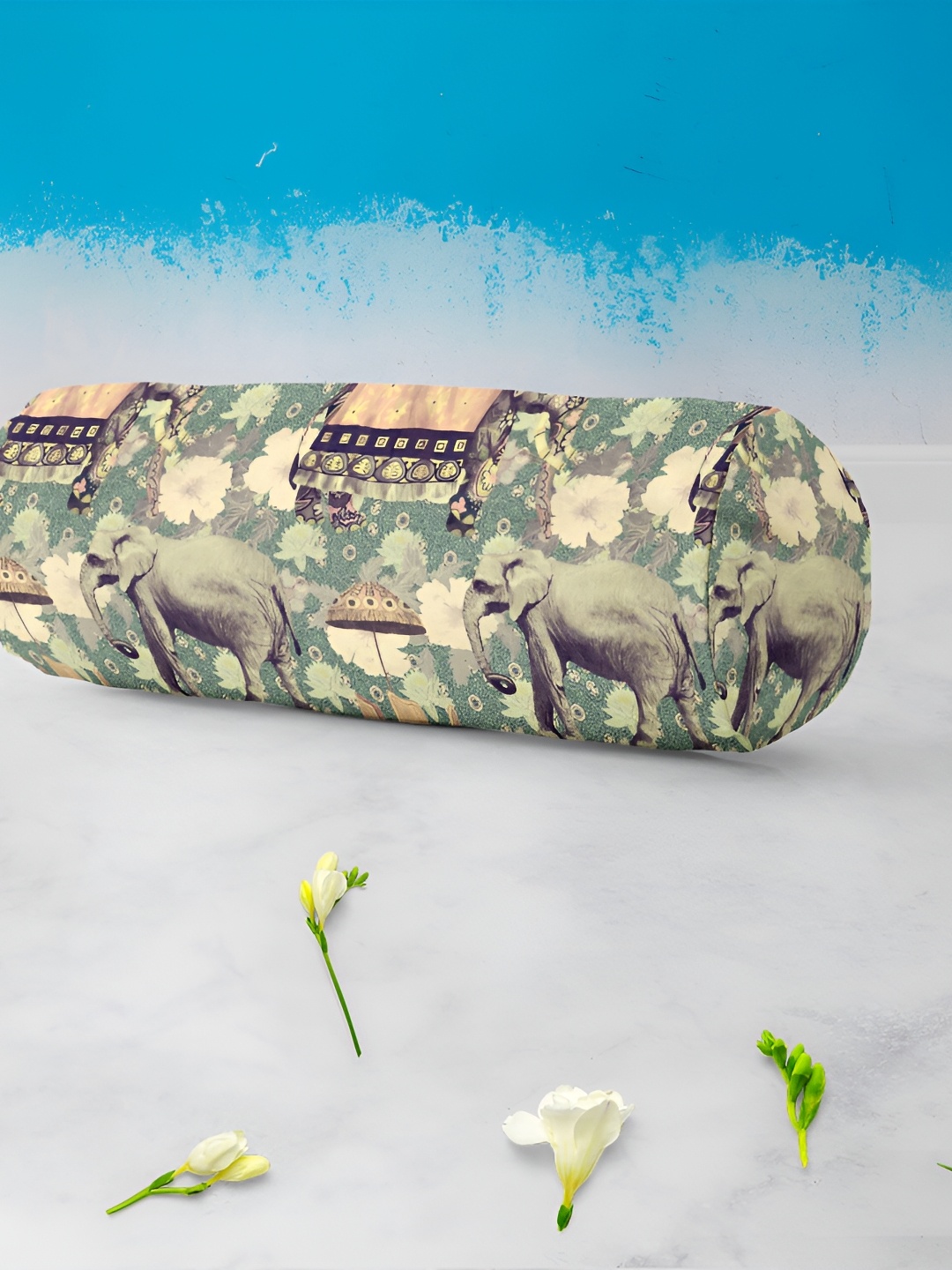 

ArtzFolio 2 Pcs Grey & Off White Printed Velvet Bolster Covers