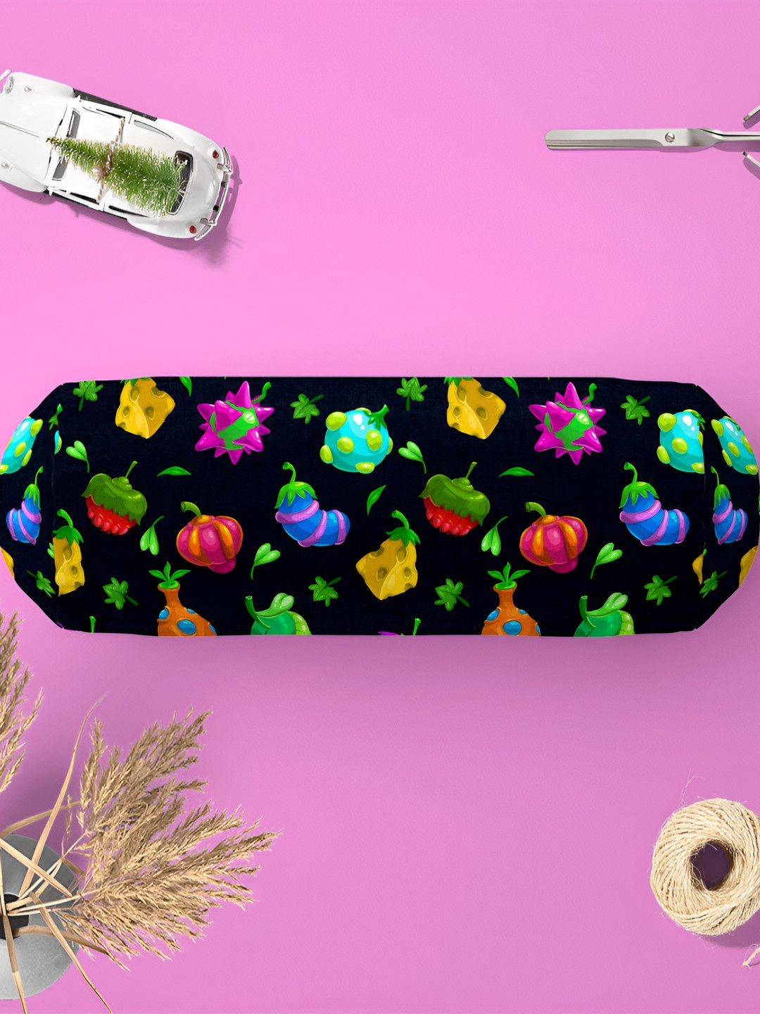 

ArtzFolio Black & Purple 2 Pieces Printed Bolster Covers with Concealed Zipper