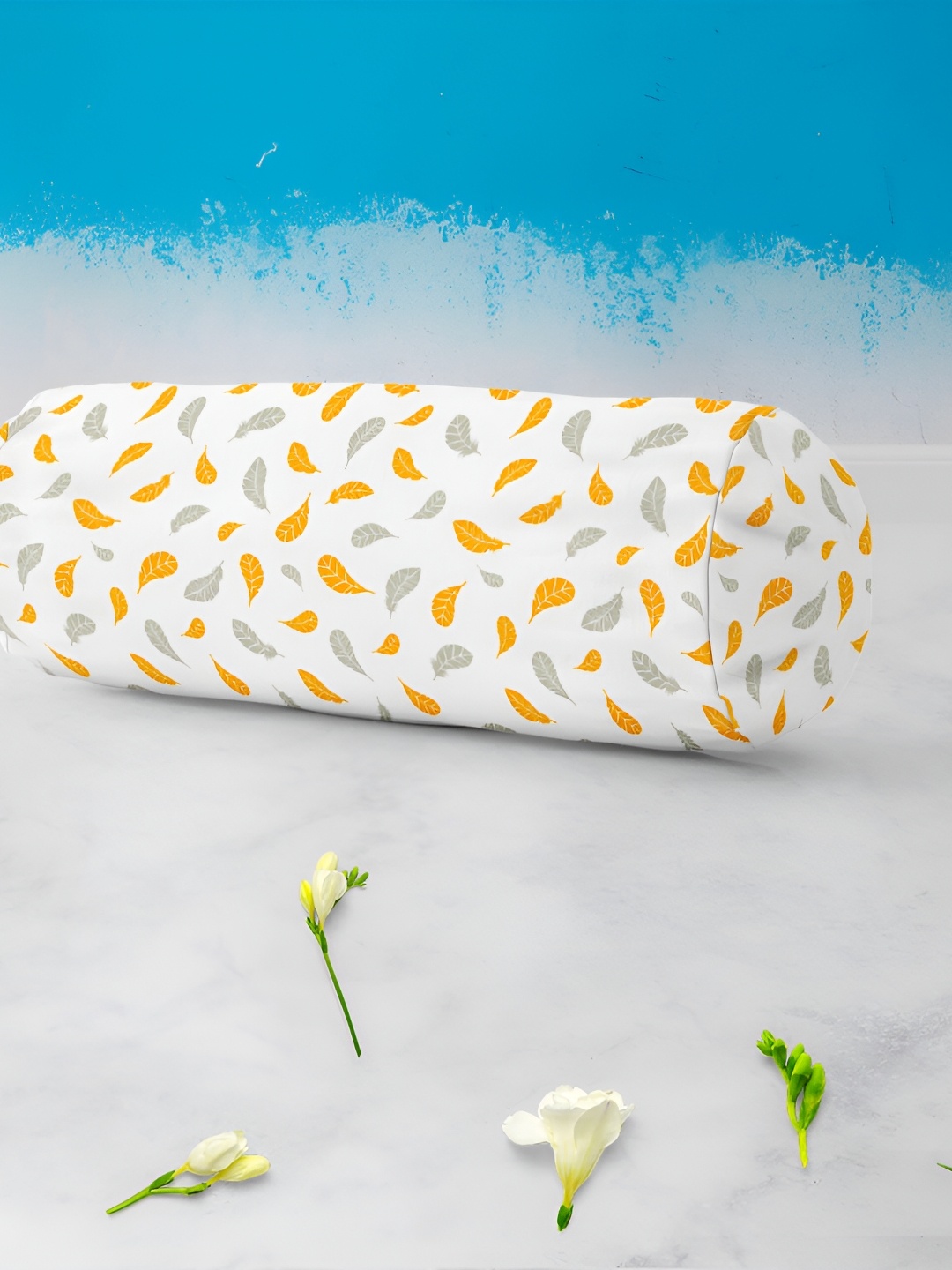 

ArtzFolio 2-Pcs White & Orange Printed Bolster Covers