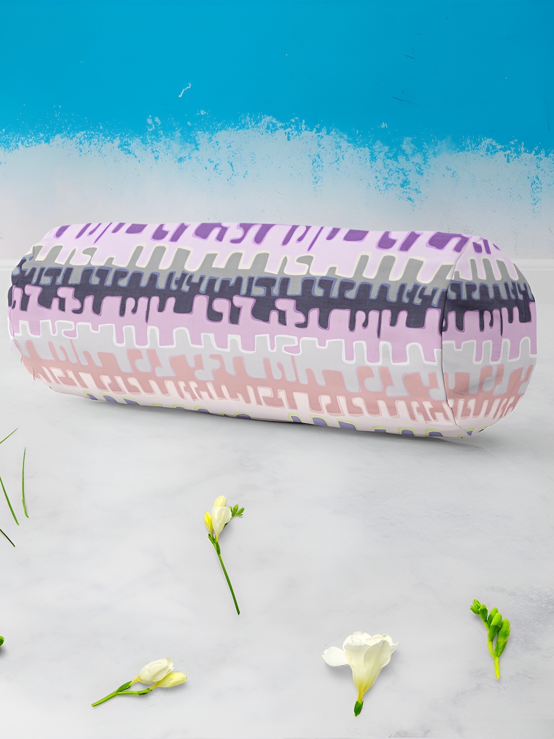 

ArtzFolio White Purple 2 Pieces Printed Velvet Bolster Covers, Multi