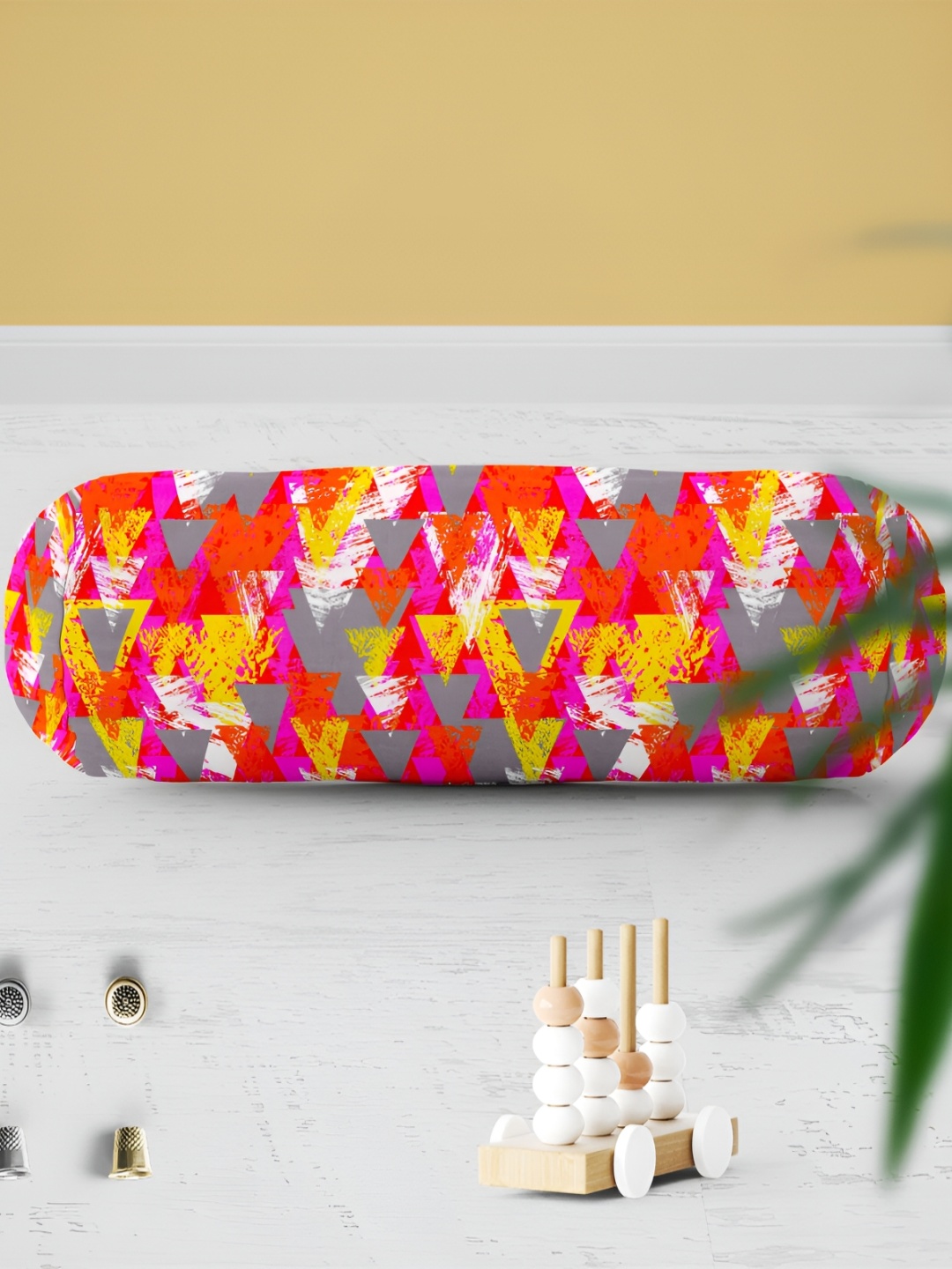 

ArtzFolio Pink & Yellow 2 Pieces Geometric Printed Velvet Bolster Covers