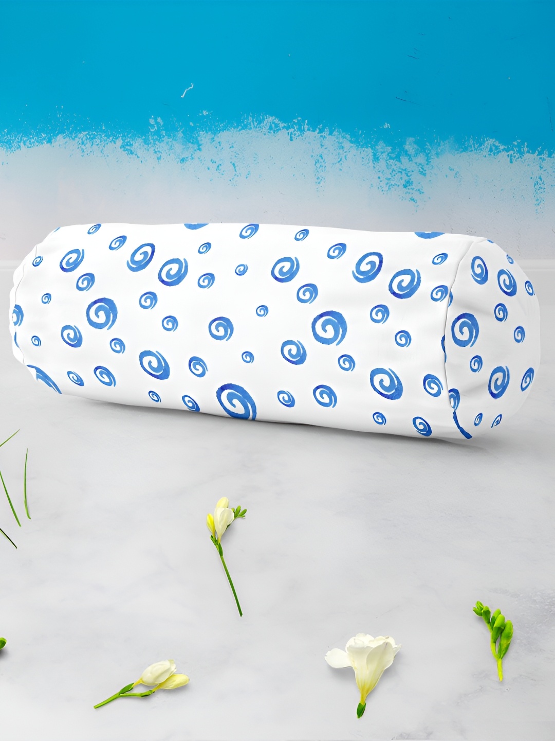 

ArtzFolio Blue & White 2 Pieces Geometric Printed Cotton Canvas Bolster Covers