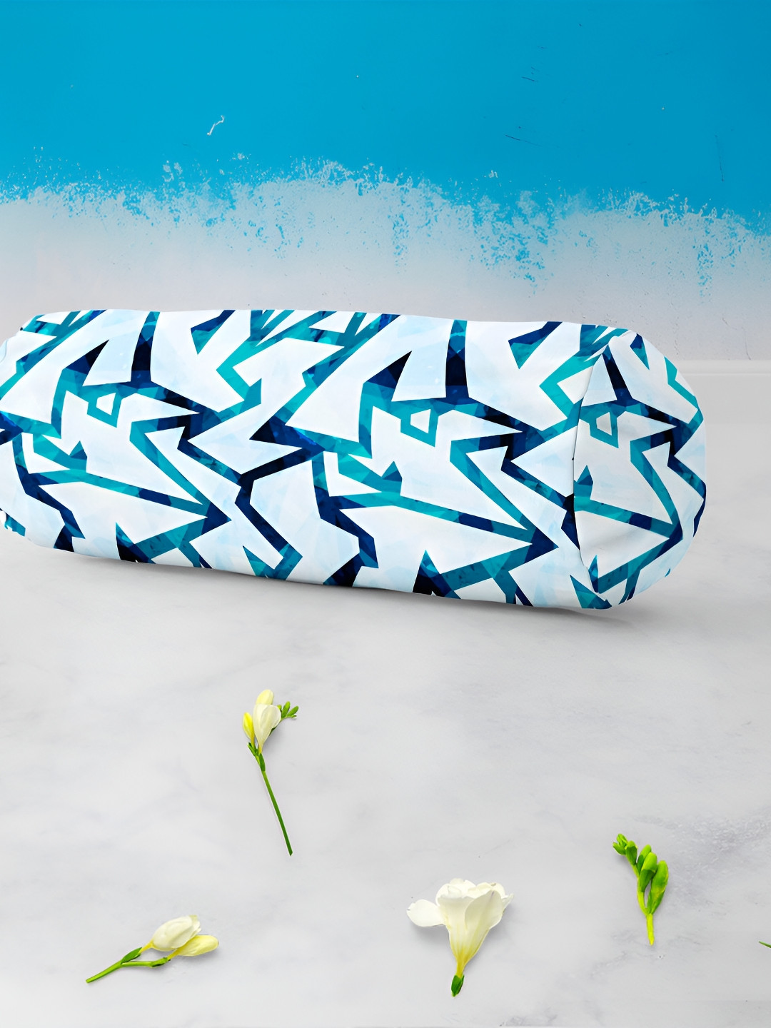 

ArtzFolio White & Blue2 Pieces Printed Bolster Covers with Concealed Zipper
