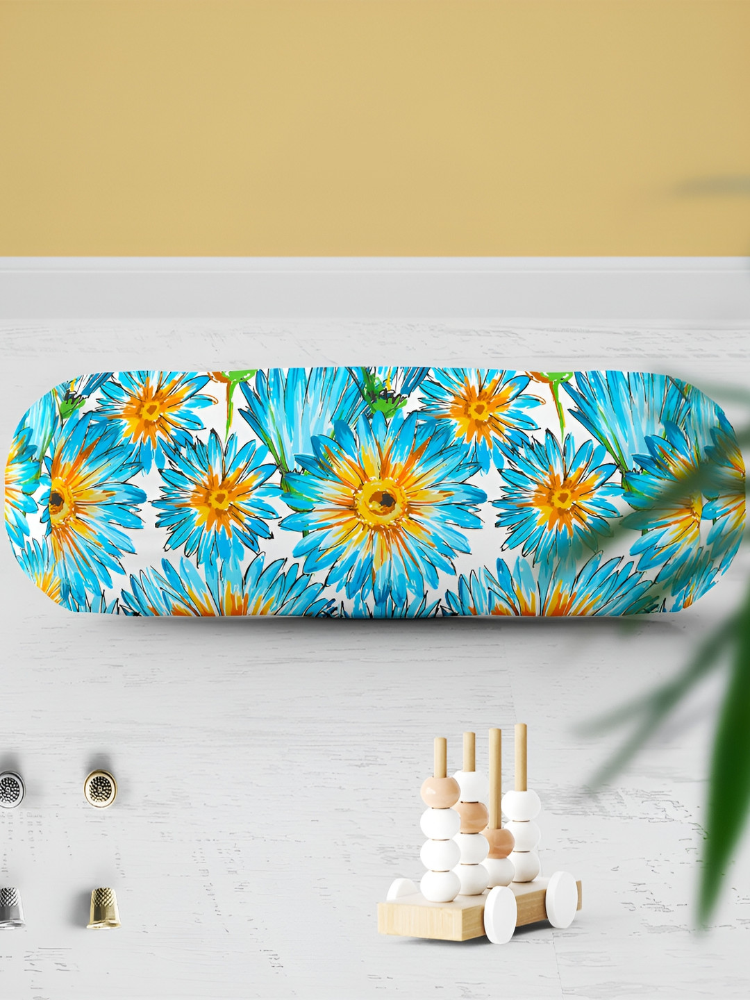 

ArtzFolio White & Turquoise Blue 2 Pieces Printed Bolster Covers