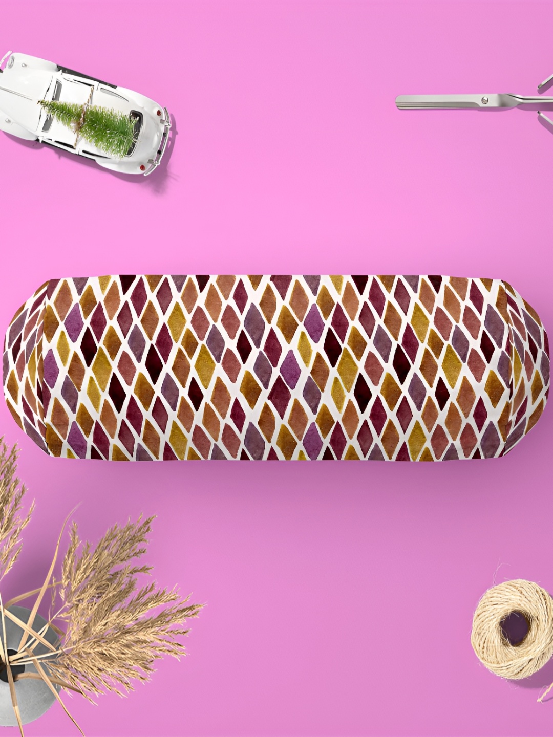 

ArtzFolio Yellow & Purple 2 Pieces Geometric Printed Bolster Covers