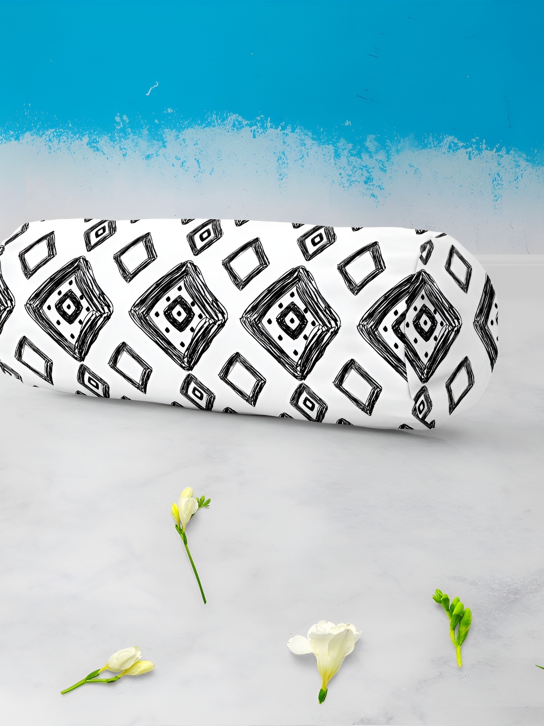 

ArtzFolio White & Black 2 Pieces Printed Velvet Bolster Covers with Concealed Zipper