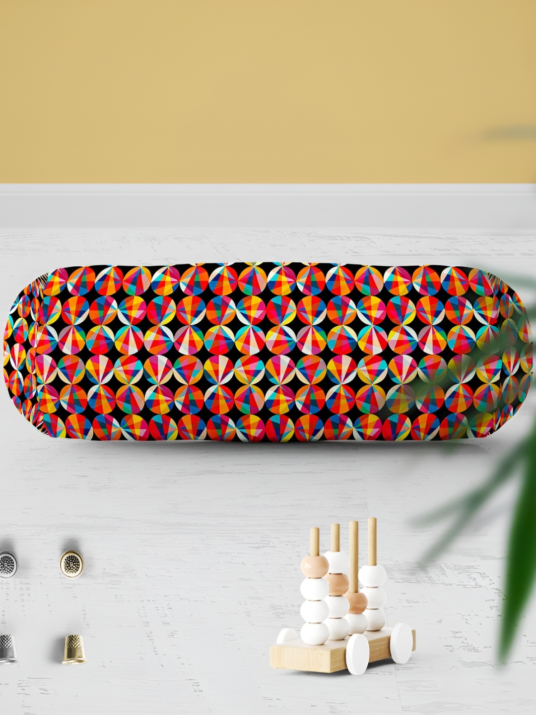 

ArtzFolio Black & Red 2 Pieces Geometric Printed Velvet Bolster Covers
