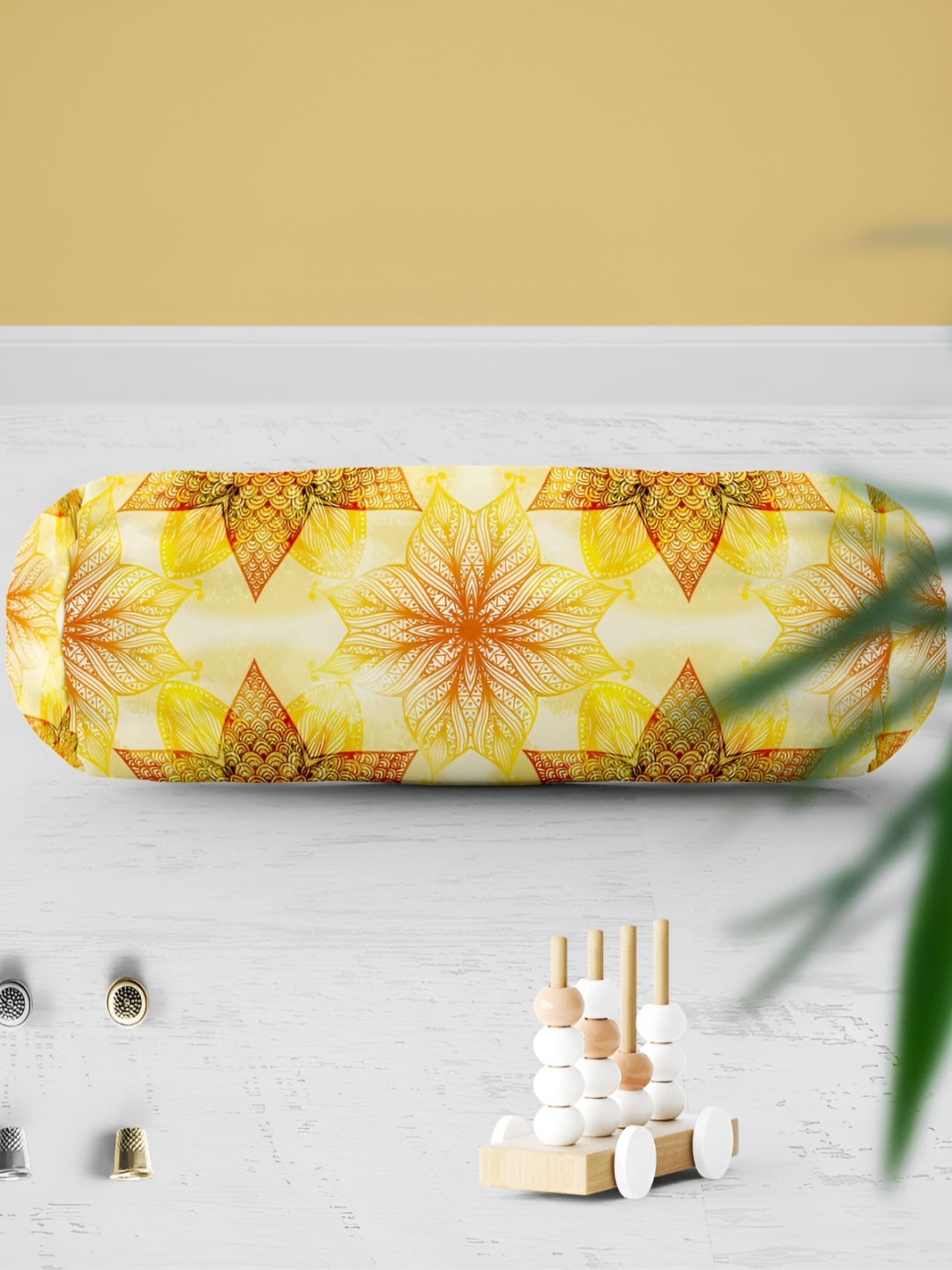 

ArtzFolio 2 Pcs Yellow & White Floral Printed Cotton Canvas Bolster Covers