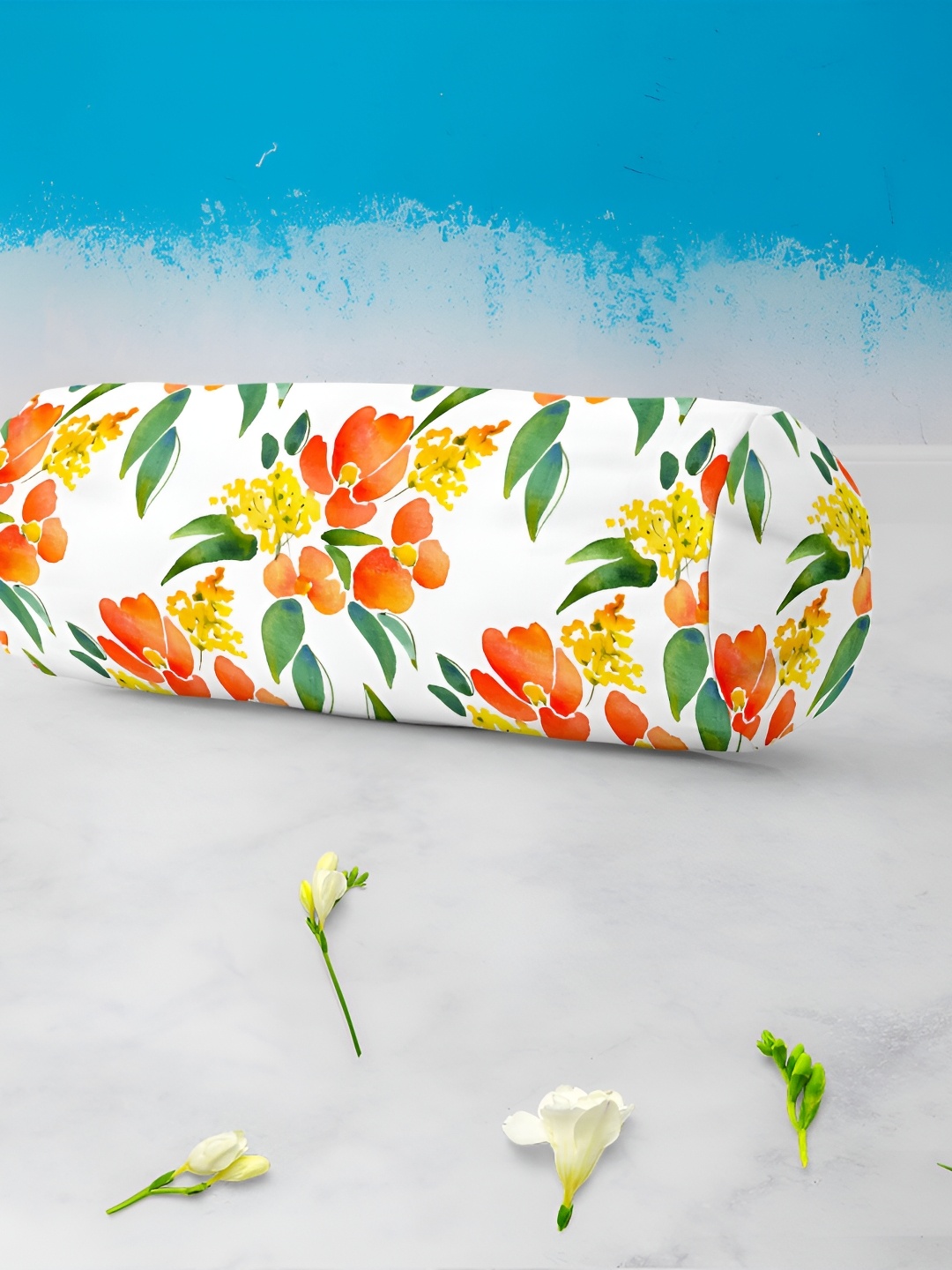 

ArtzFolio White & Yellow 2 Pcs Printed Velvet Bolster Covers