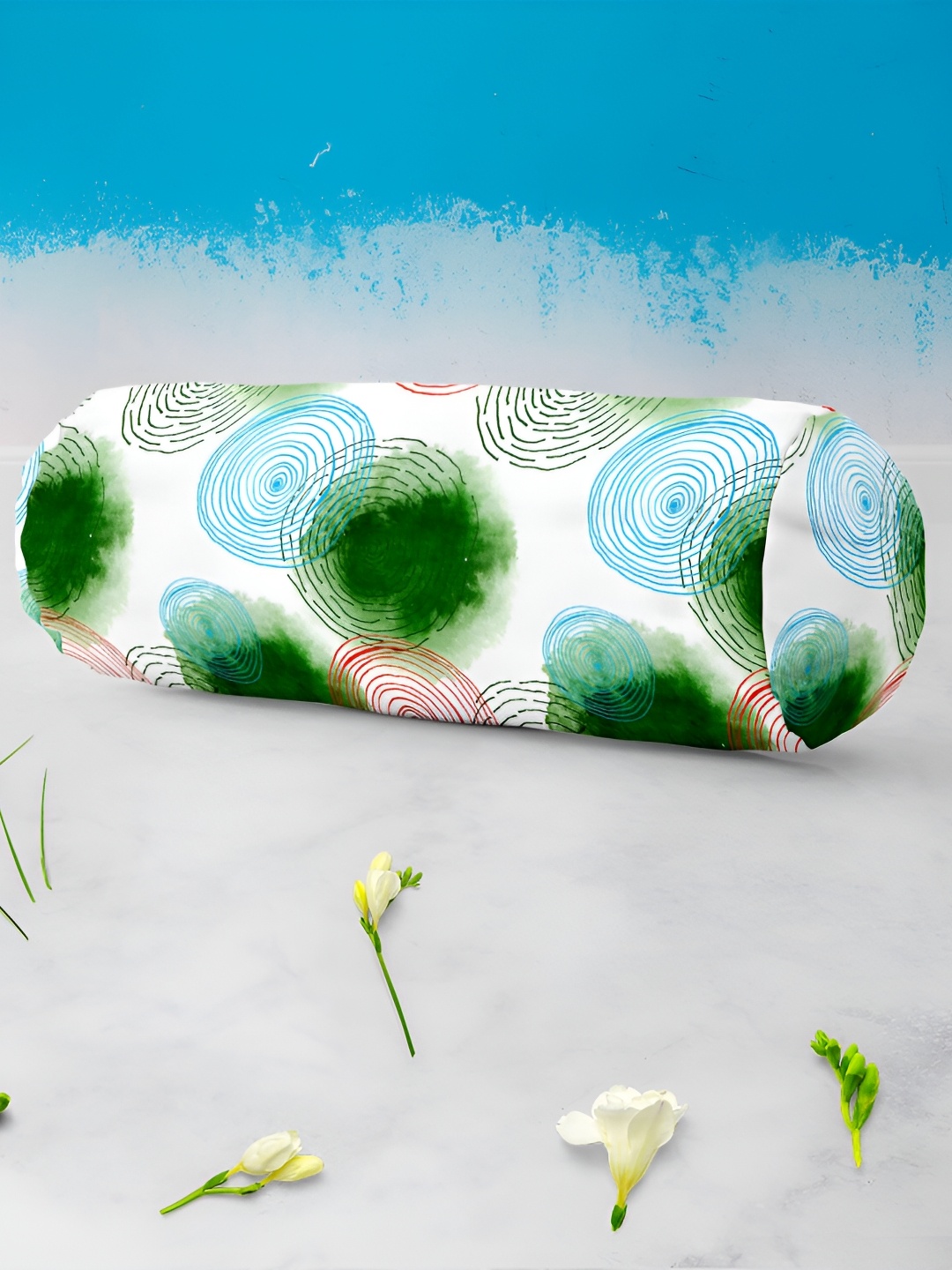 

ArtzFolio White & Green 2 pcs Geometric Printed Bolster Covers with Concealed Zipper