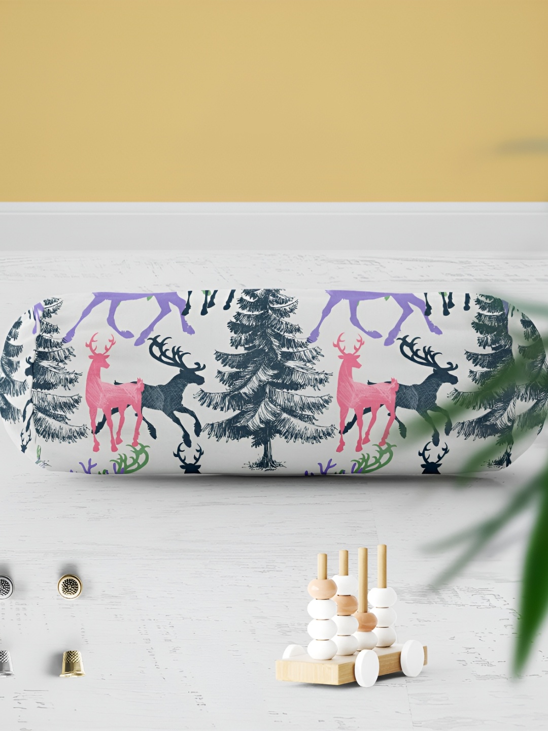 

ArtzFolio 2 Pcs White & Green Printed Cotton Canvas Bolster Covers