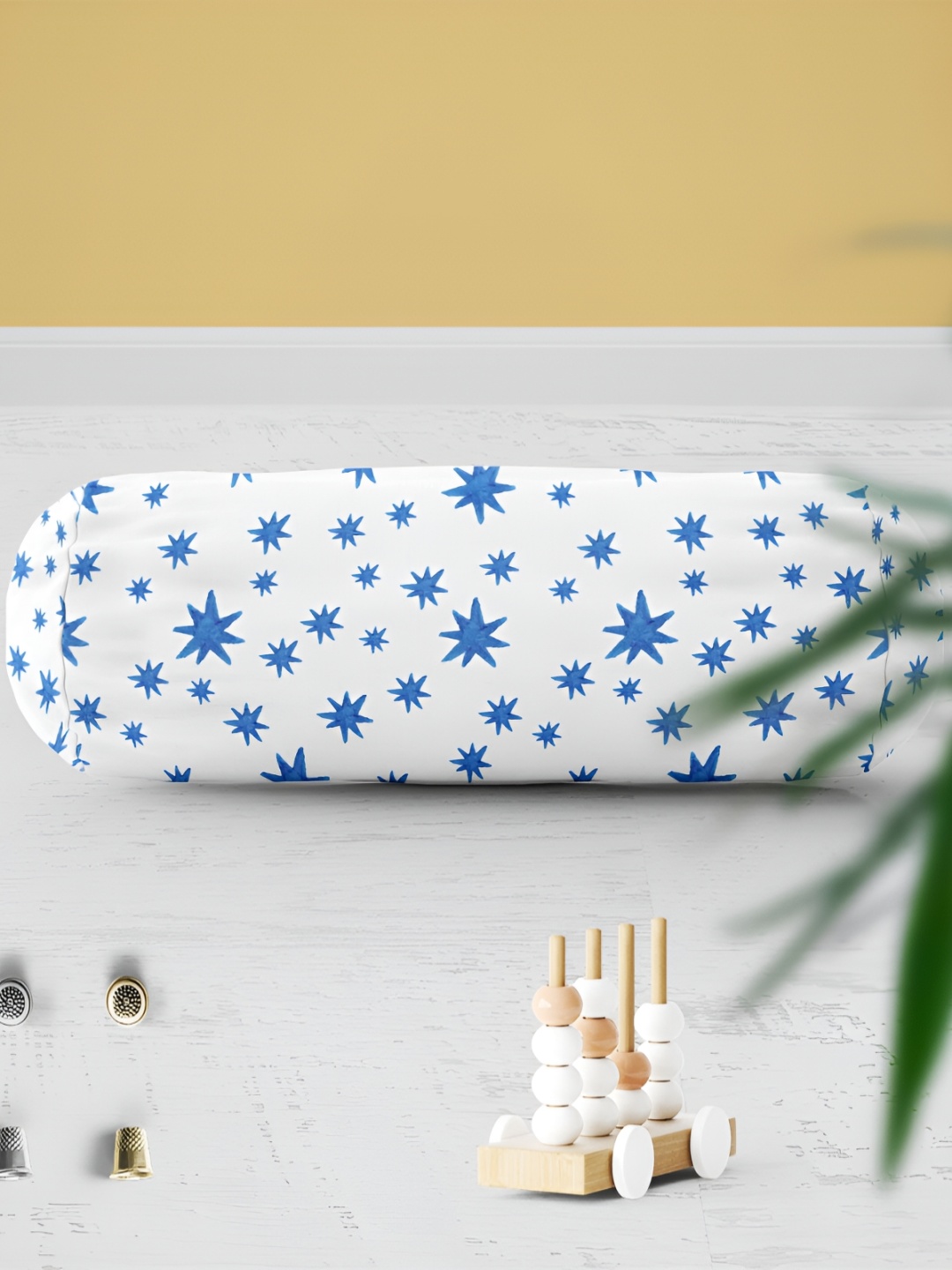 

ArtzFolio 2 Pcs White & Blue Printed Velvet Bolster Covers