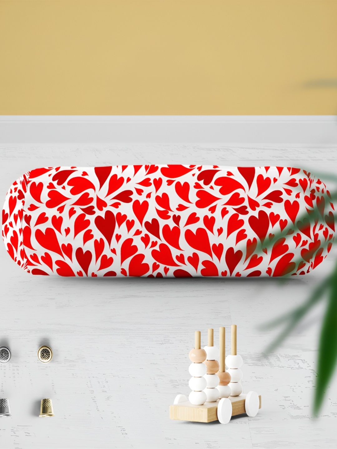 

ArtzFolio Red & White 2 Pieces Quirky Printed Velvet Bolster Covers