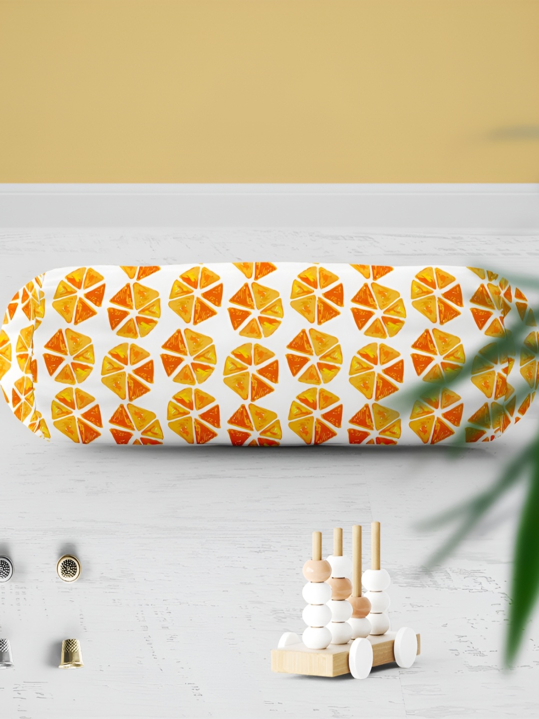 

ArtzFolio Yellow & White 2 Pieces Geometric Printed Cotton Canvas Bolster Covers