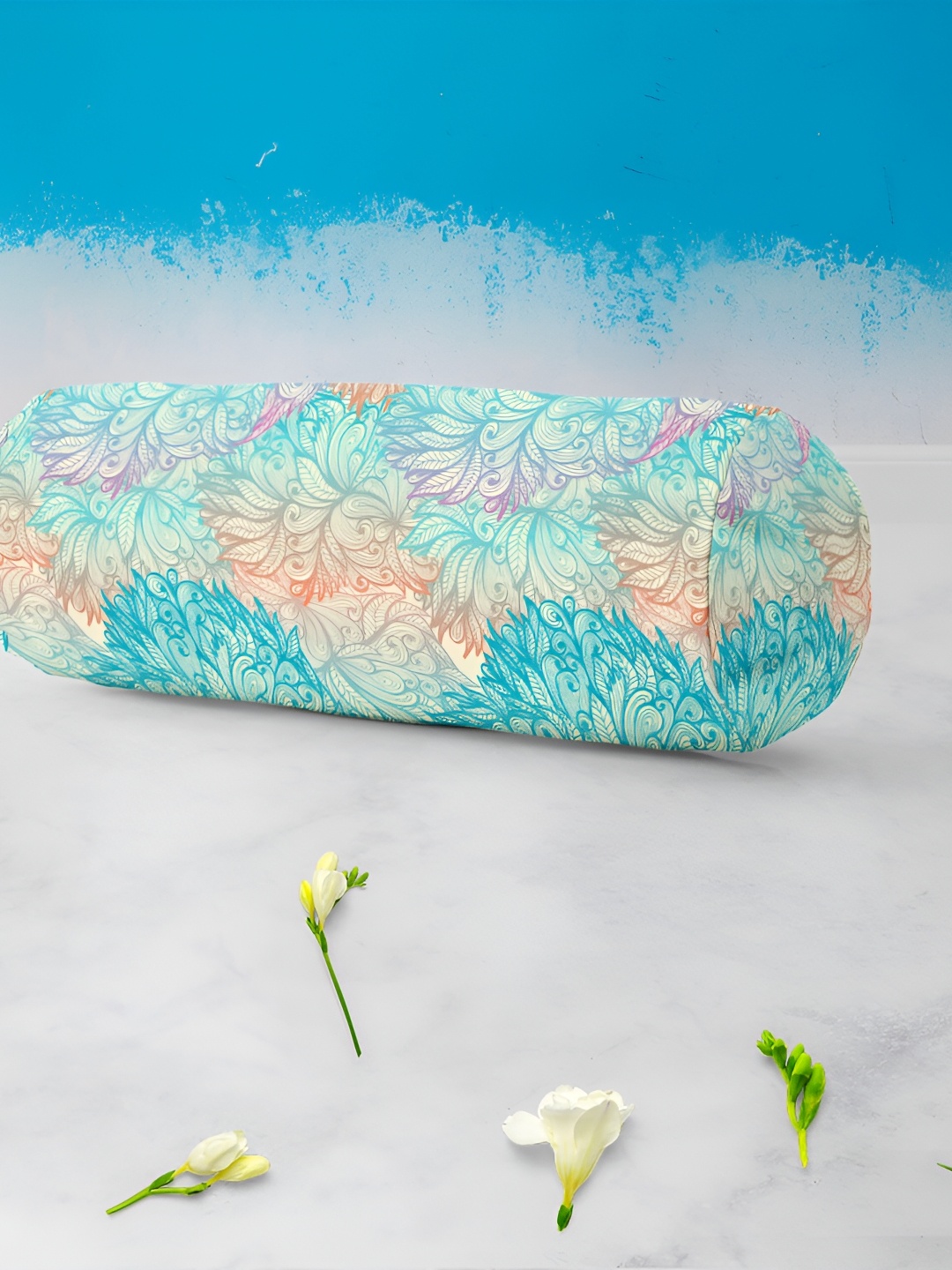 

ArtzFolio 2 Pieces Blue & Off White Printed Eco-Friendly Bolster Covers