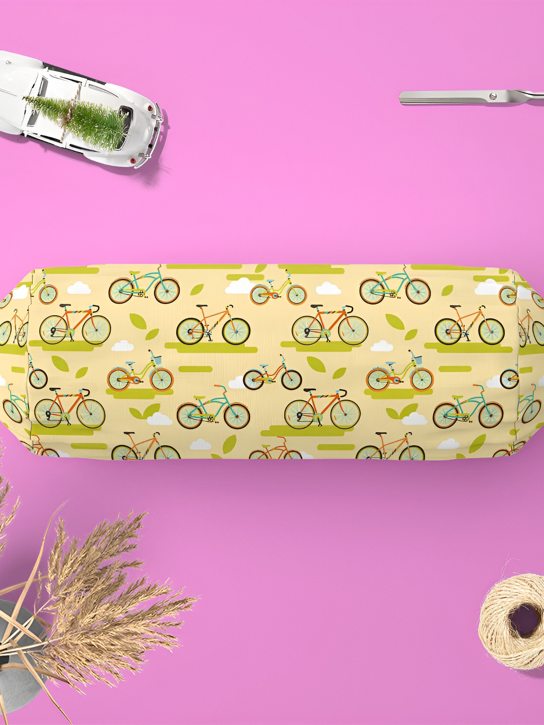 

ArtzFolio Yellow & Green 2 Pieces Conversational Printed Velvet Bolster Covers