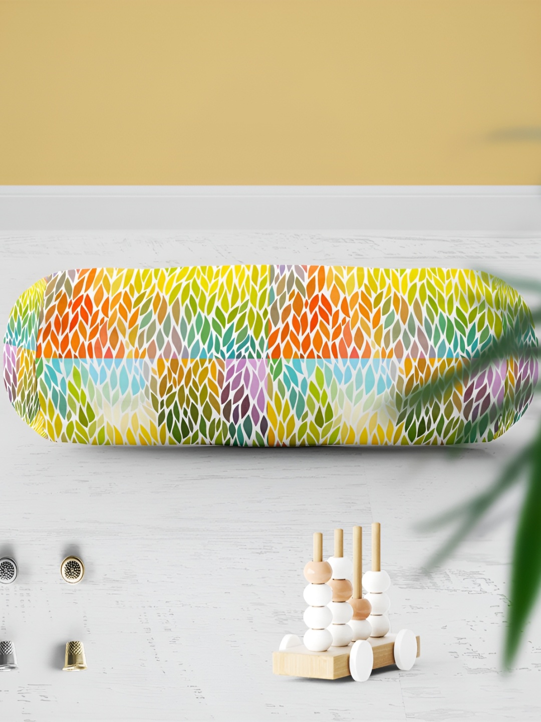 

ArtzFolio White & Yellow 2 Pieces Printed Bolster Covers With Concealed Zipper