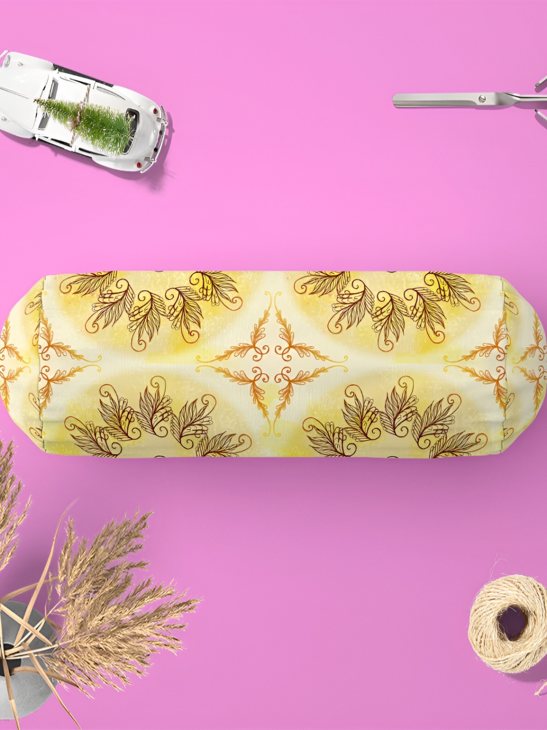 

ArtzFolio Yellow & Brown 2 Pieces Printed Velvet Bolster Covers