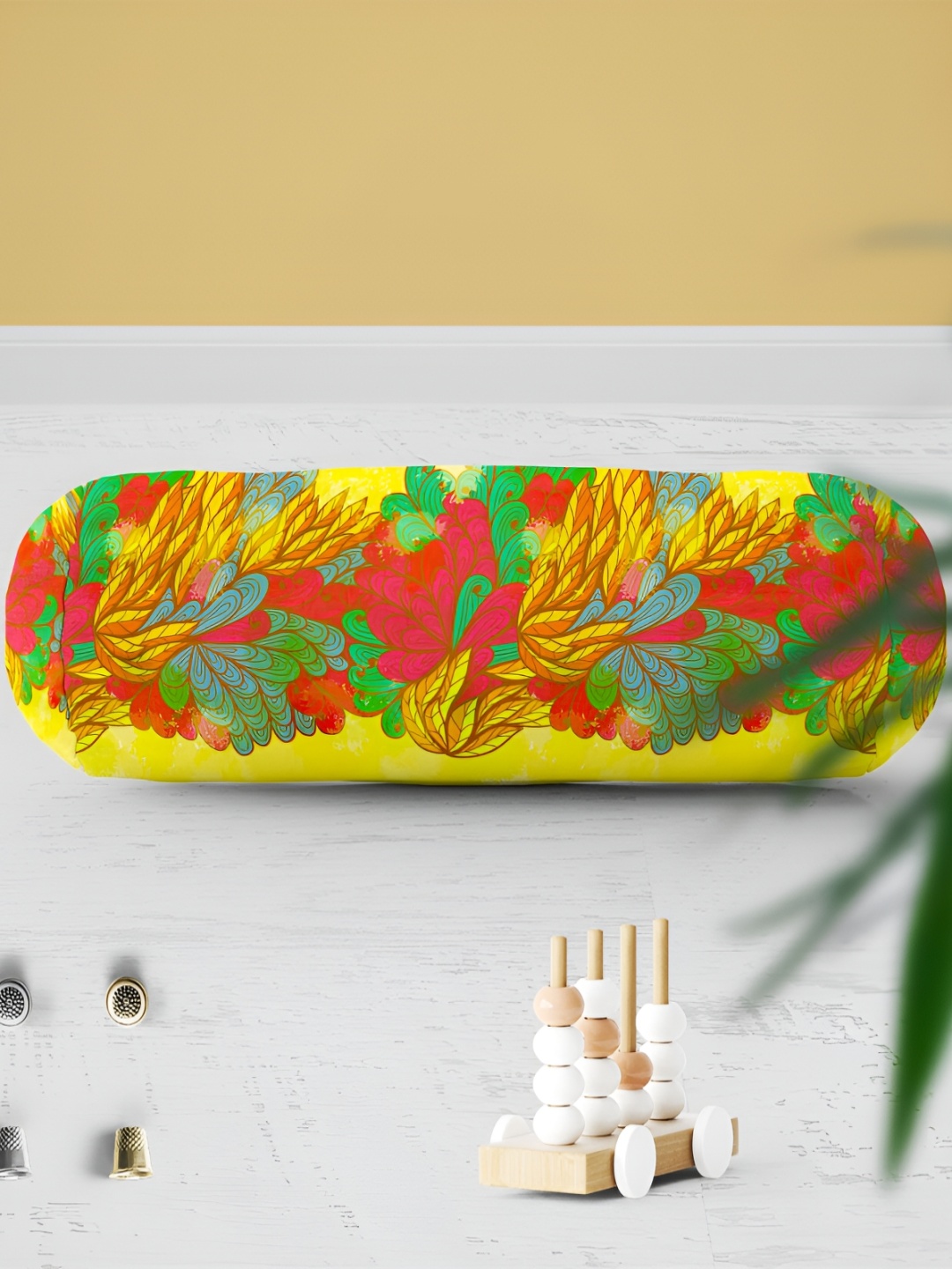 

ArtzFolio Yellow & Red 2 Pieces Printed Velvet Bolster Covers With Concealed Zipper