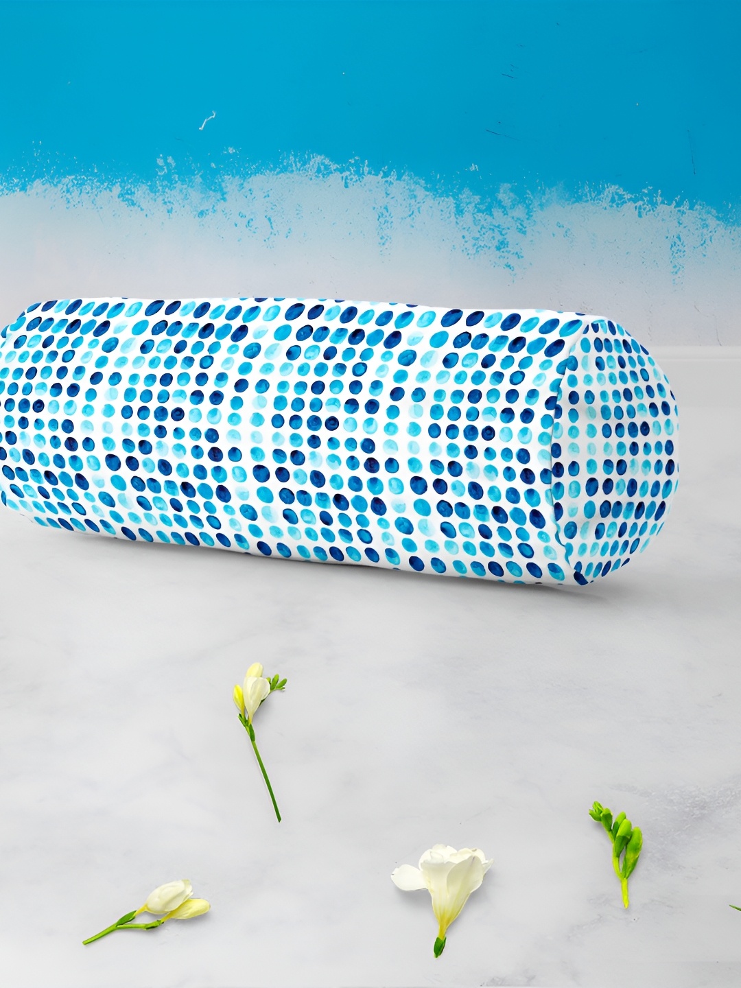 

ArtzFolio White & Blue 2 Pieces Geometric Printed Velvet Bolster Covers