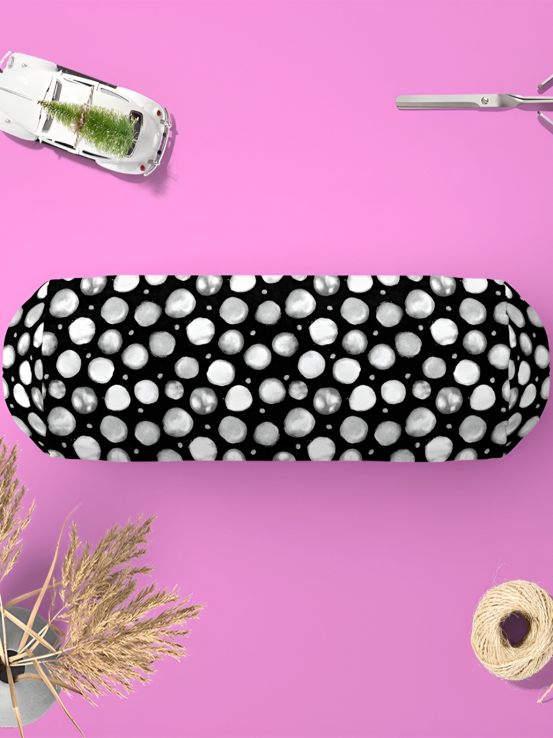 

ArtzFolio Black & White 2 Pieces Geometric Printed Velvet Bolster Covers
