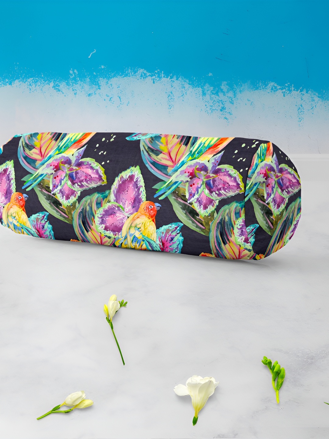

ArtzFolio Grey & Purple 2 Pieces Printed Velvet Bolster Covers With Concealed Zipper