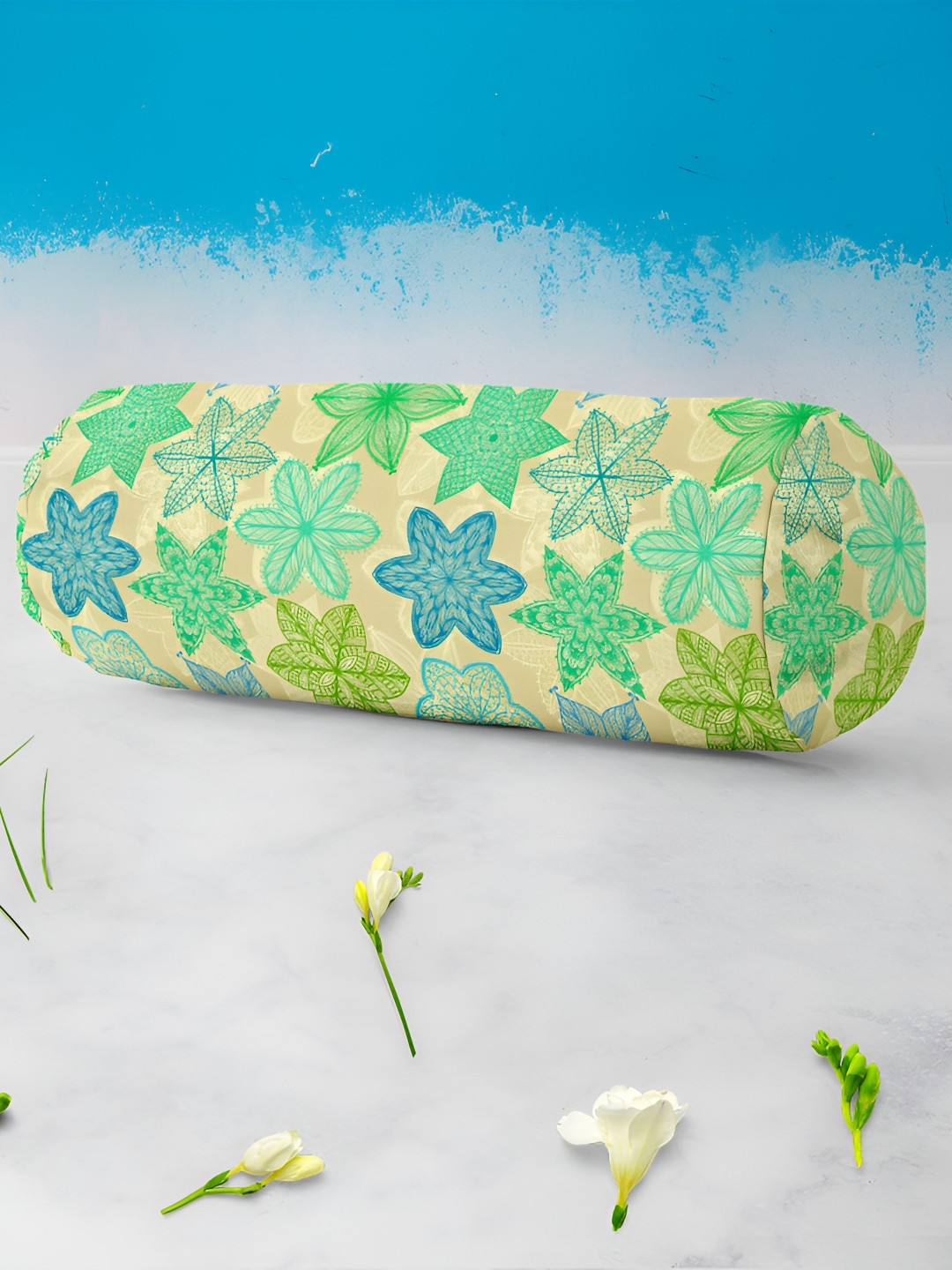 

ArtzFolio Green & Beige 2 Pieces Printed Eco Friendly Velvet Bolster Covers