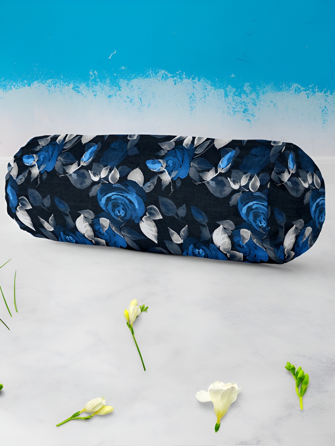 

ArtzFolio Black & Blue 2 Pieces Floral Printed Bolster Covers With Concealed Zipper