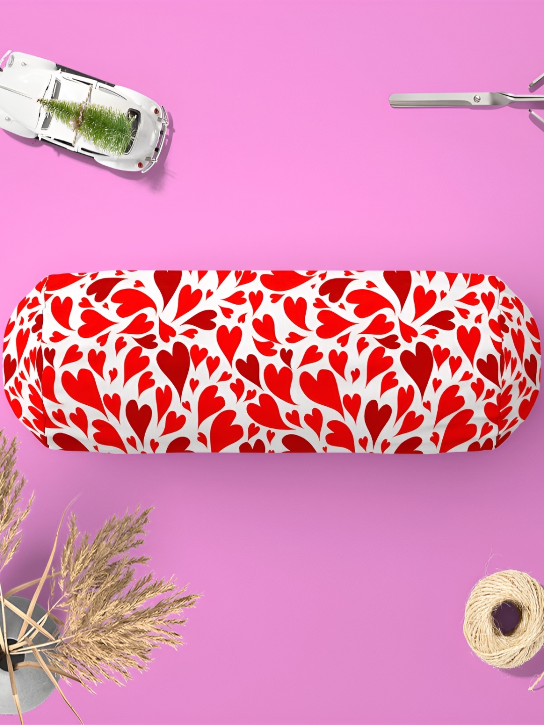

ArtzFolio Red & White 2 Pieces Printed Velvet Bolster Covers
