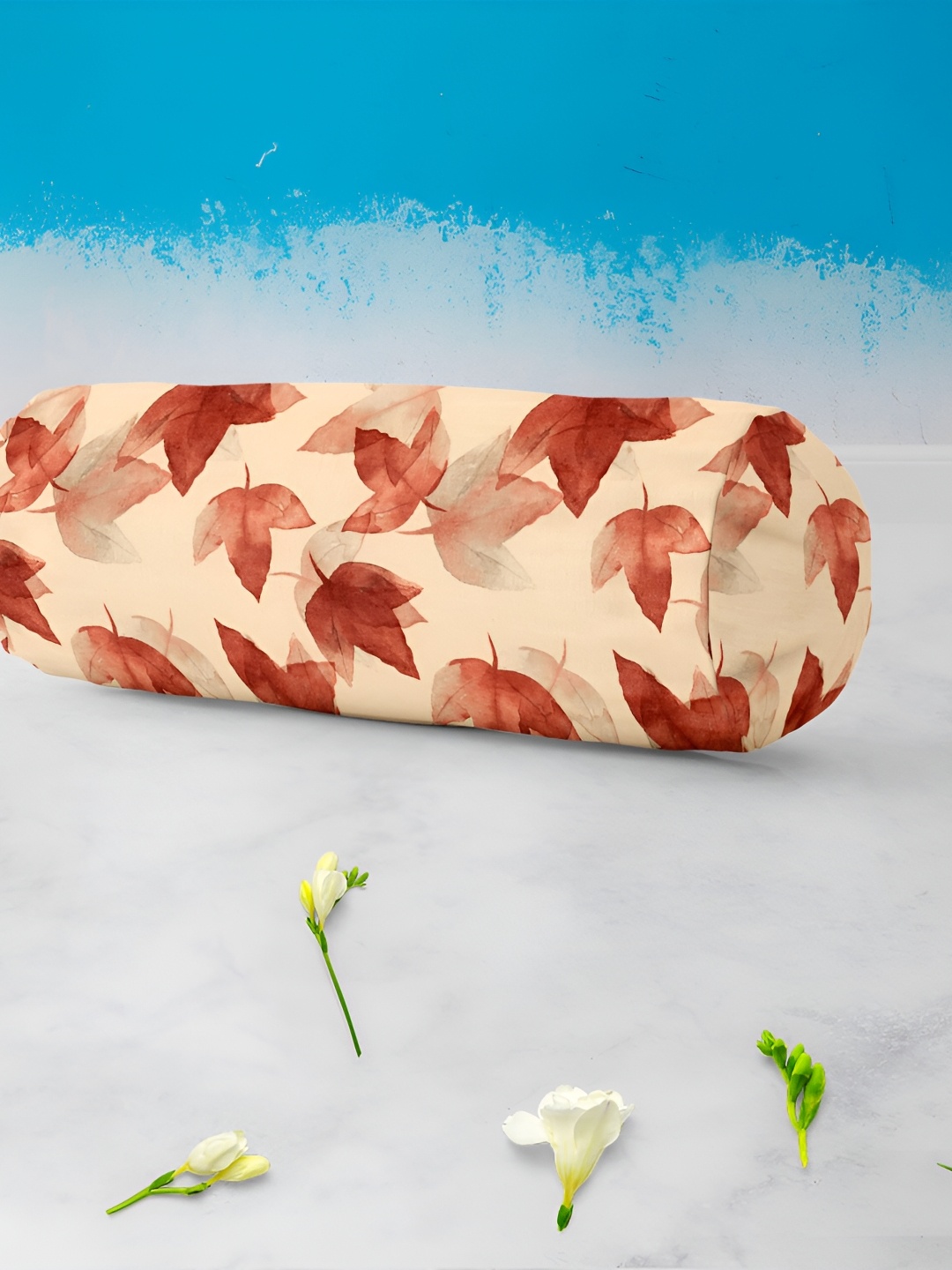 

ArtzFolio Cream & Maroon 2 Pieces Printed Bolster Cover