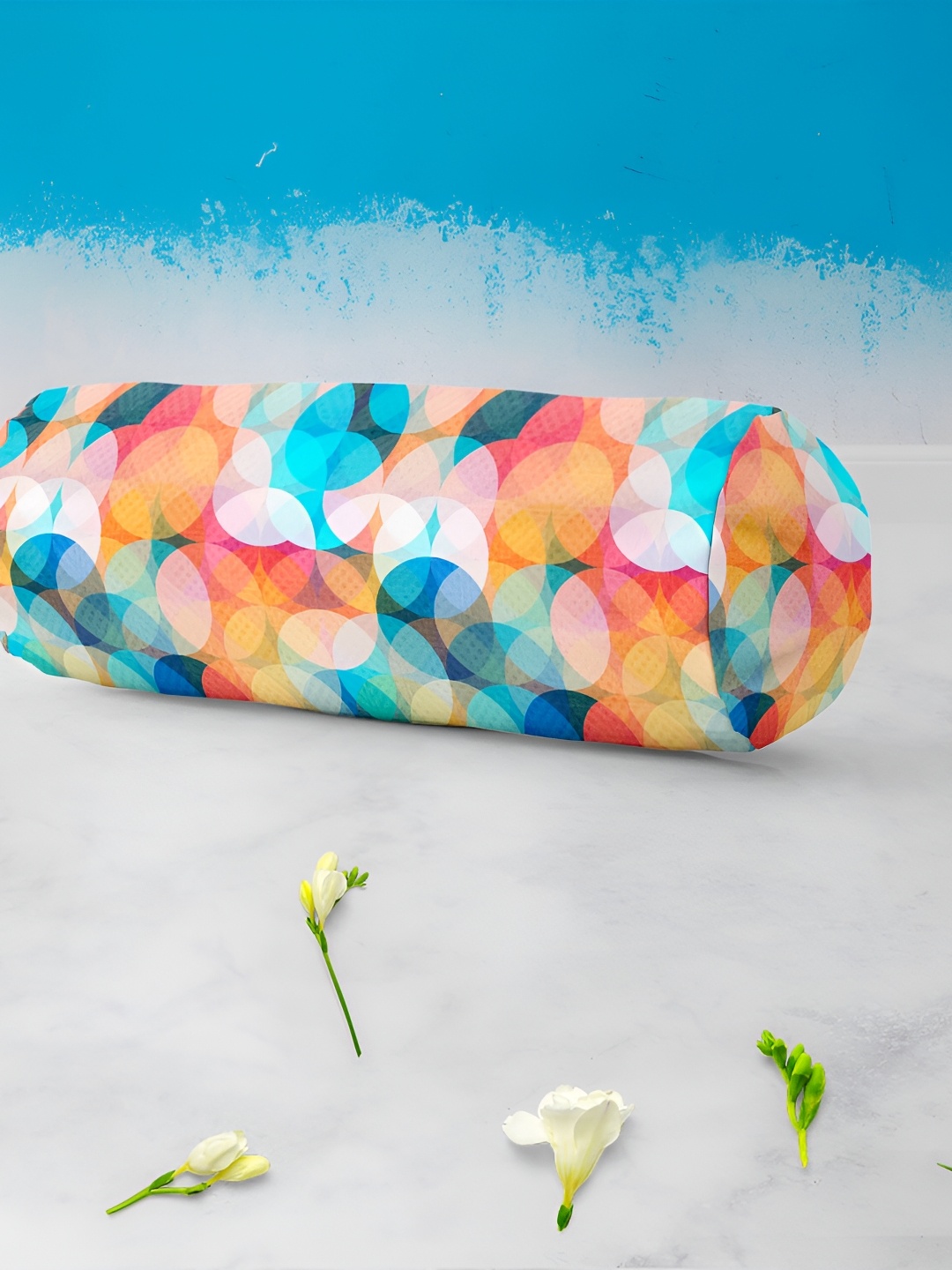 

ArtzFolio Peach & Turquoise Blue 2 Pieces Printed Velvet Bolster Covers