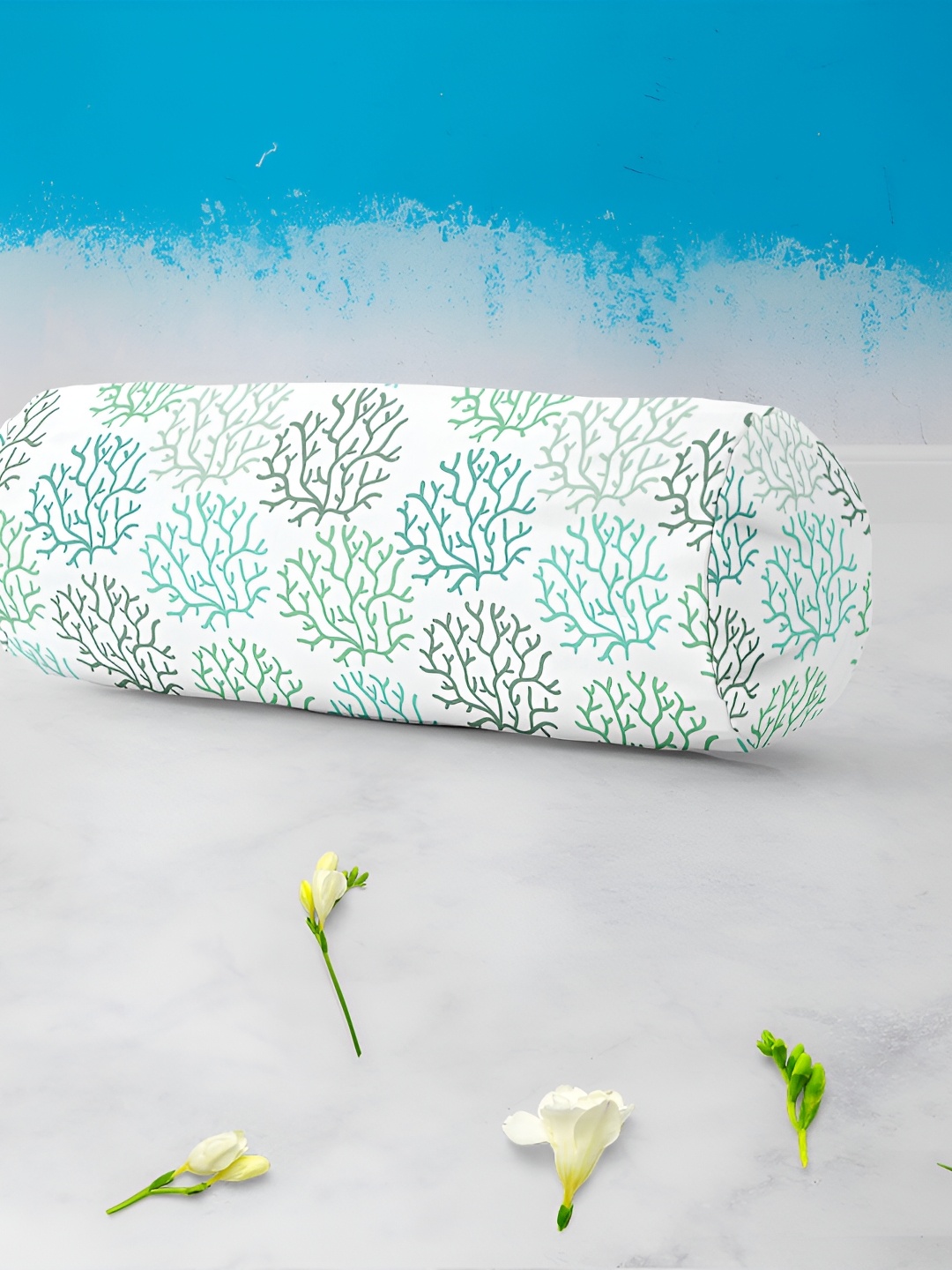 

ArtzFolio White & Blue 2 Pieces Floral Printed Velvet Bolster Covers