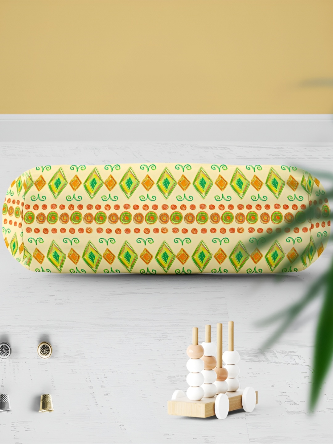 

ArtzFolio Yellow & Green 2 Pieces Geometric Printed Velvet Bolster Covers