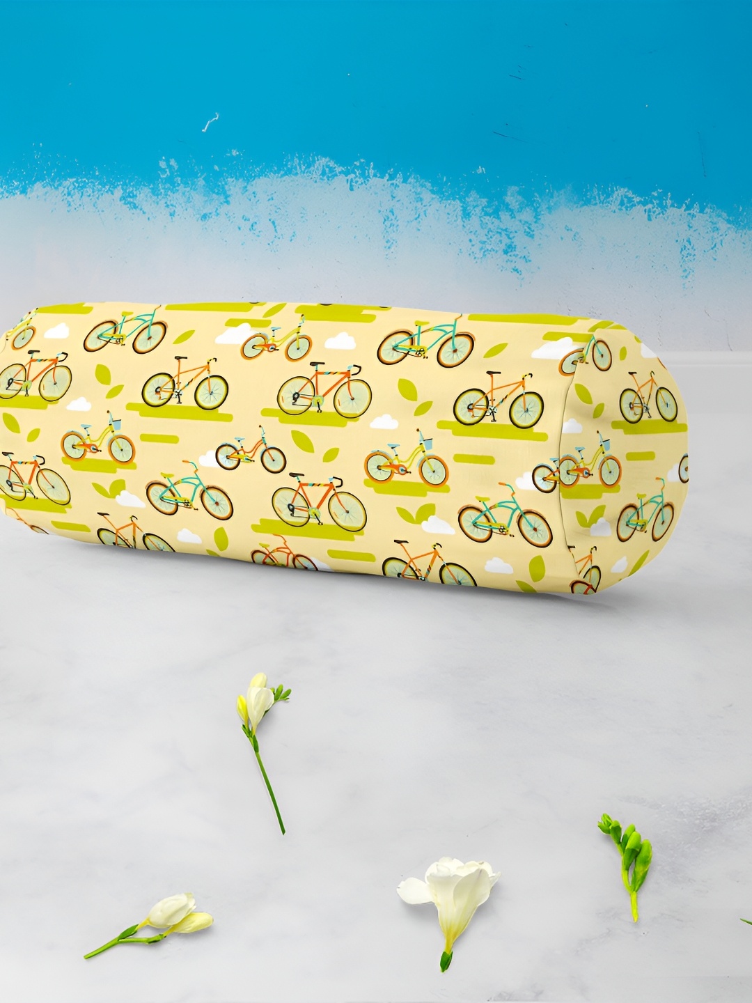 

ArtzFolio Beige & Green 2 Pieces Printed Velvet Bolster Covers
