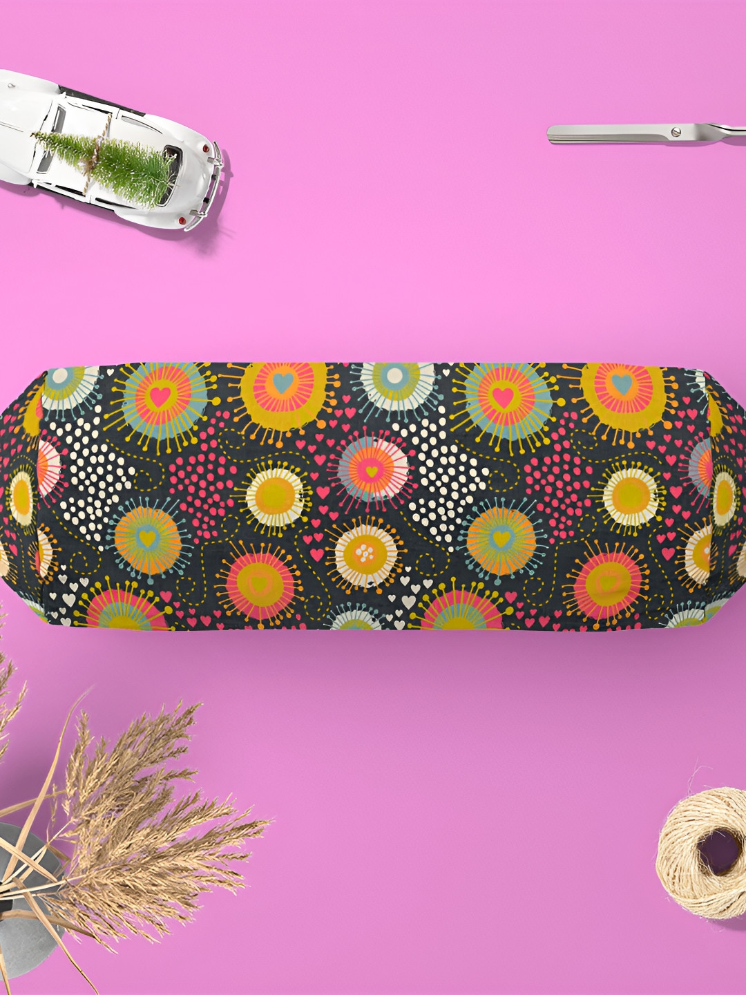 

ArtzFolio Grey & Pink 2 Pieces Velvet Printed Bolster Covers