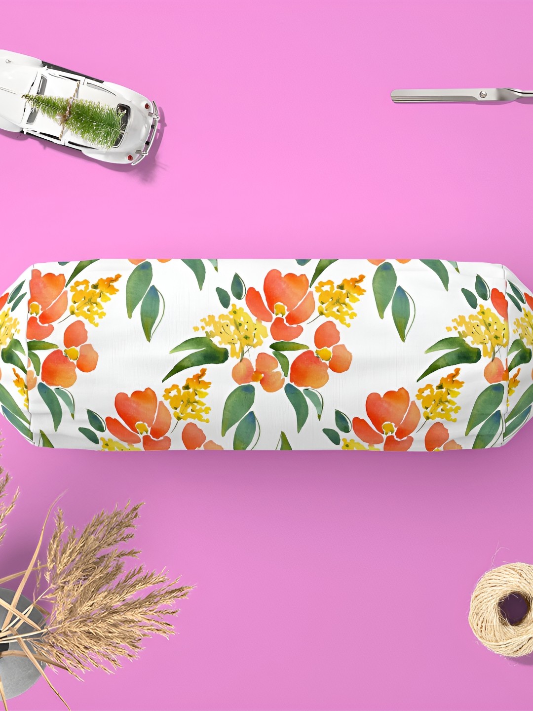 

ArtzFolio White & Red 2 Pieces Floral Printed Velvet Bolster Covers