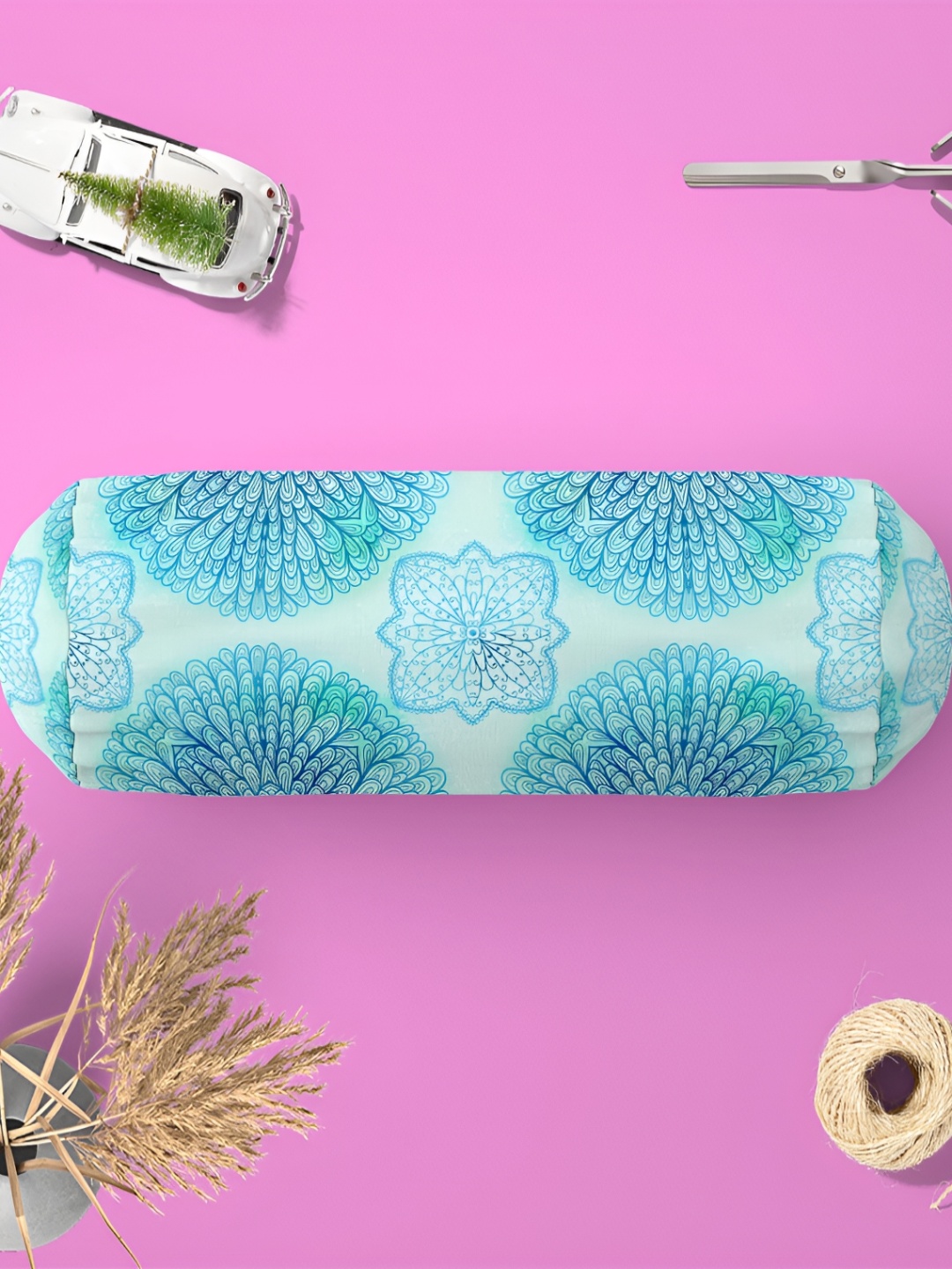 

ArtzFolio Blue & White 2 Pieces Floral Printed Velvet Bolster Covers