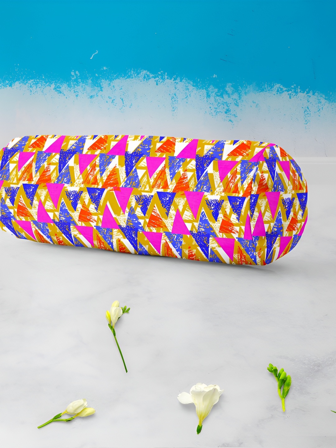 

ArtzFolio Blue & Pink Pieces Geometric Printed Cotton Canvas Bolster Covers