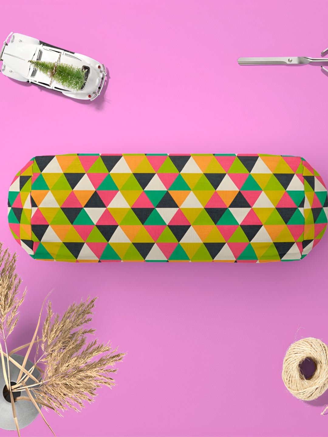 

ArtzFolio Green & Red 2 Pieces Geometric Print Bolster Covers