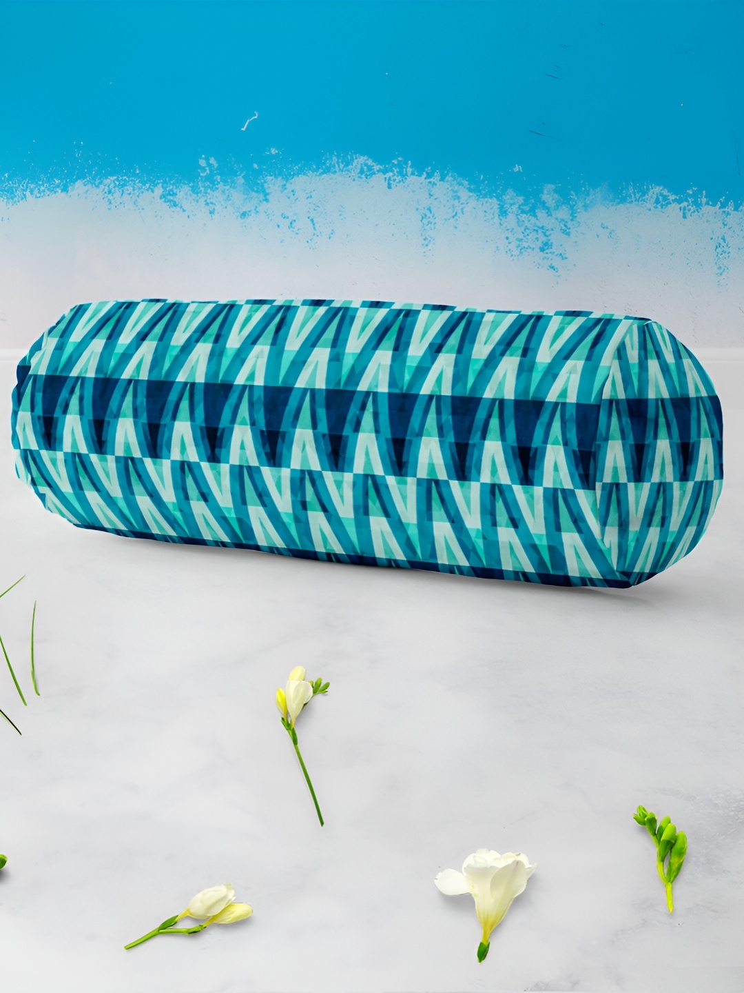 

ArtzFolio 2 Pieces Blue Geometric Printed Bolster Covers with Concealed Zipper