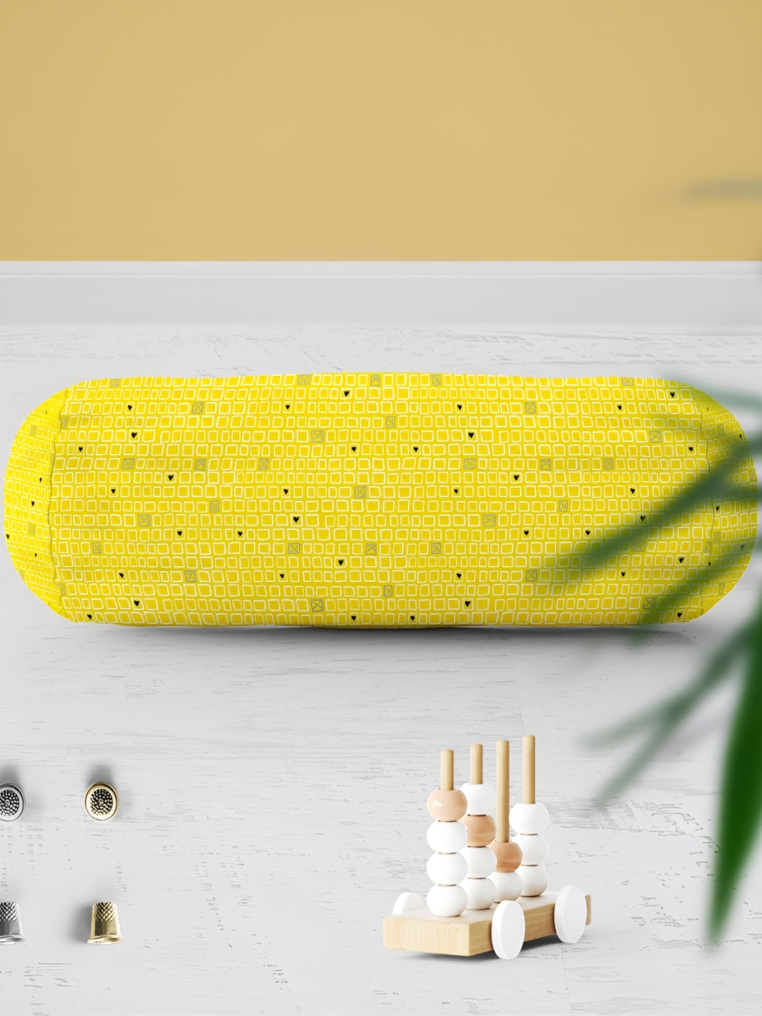 

ArtzFolio 2 Pieces Yellow & White Geometric Printed Velvet Bolster Covers