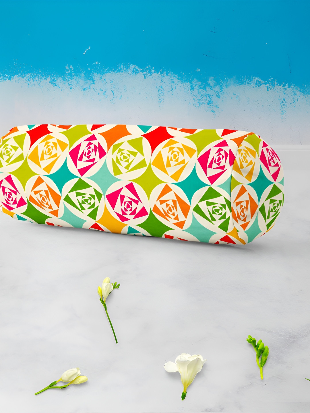 

ArtzFolio Cream & Red 2 Pieces Printed Velvet Bolster Covers with Concealed Zipper