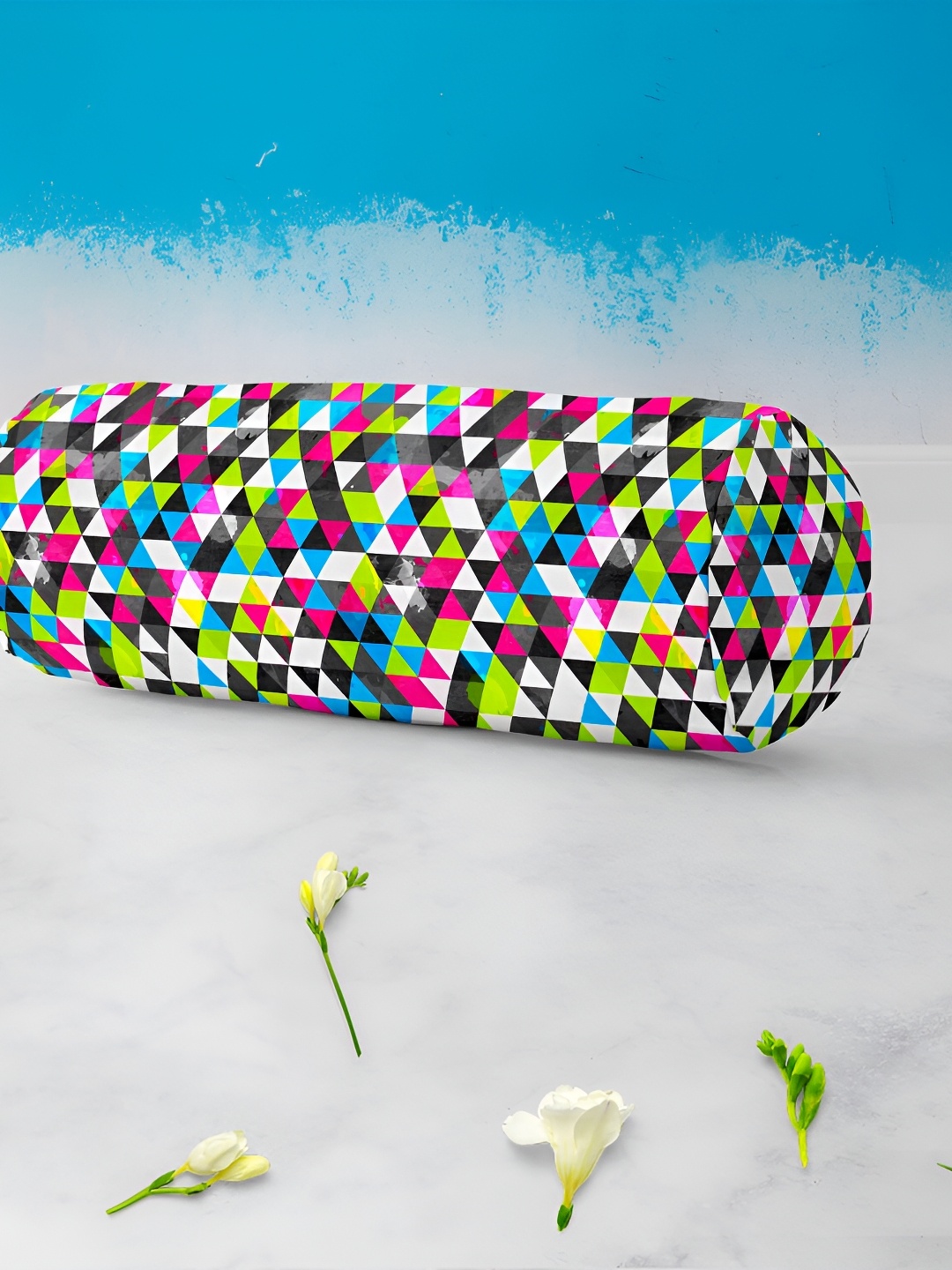 

ArtzFolio 2 Pieces Grey & Blue Geometric-Printed Cotton Canvas Bolster Covers