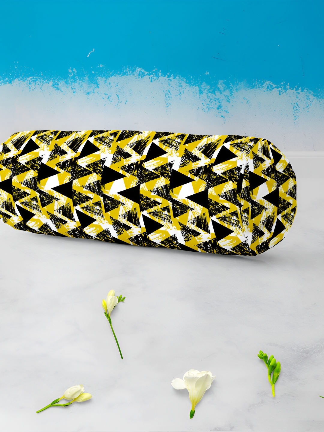 

ArtzFolio 2 Pieces Black & Yellow Geometric Printed Cotton Canvas Bolster Covers