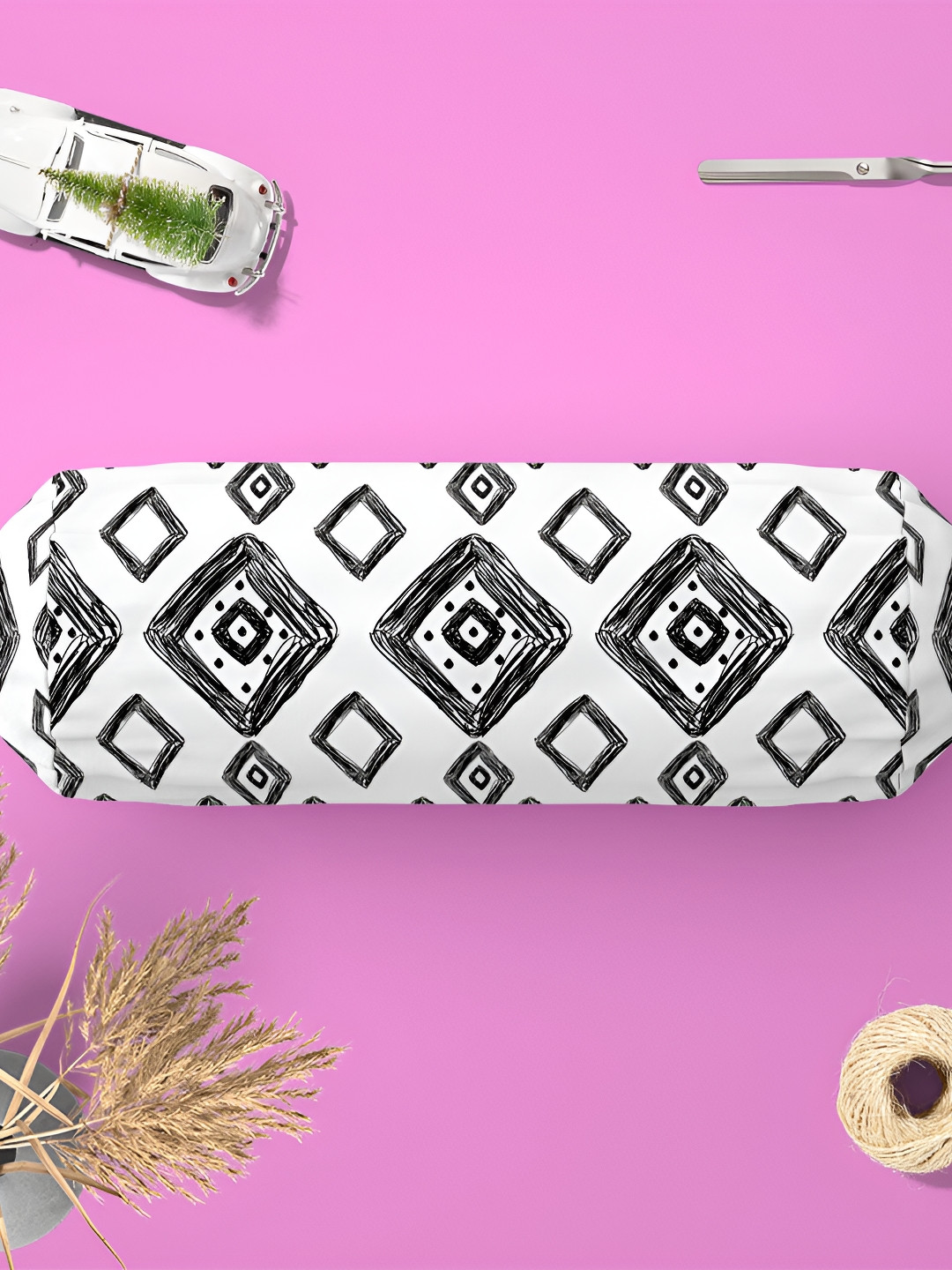 

ArtzFolio Black & White 2 Pieces Geometric Printed Cotton Canvas Bolster Covers