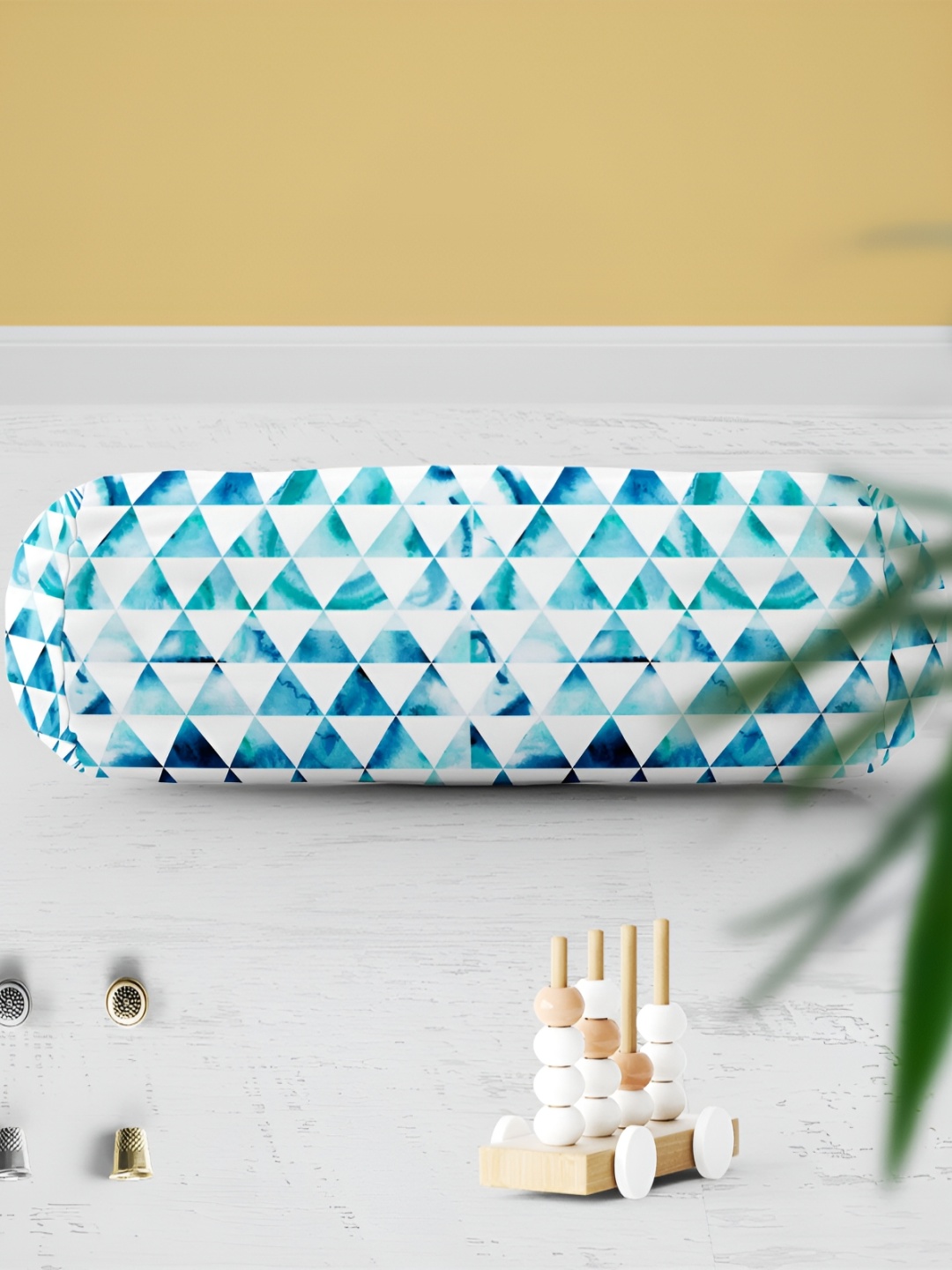 

ArtzFolio 2 Pieces White & Turquoise Blue Geometric Printed Bolster Covers