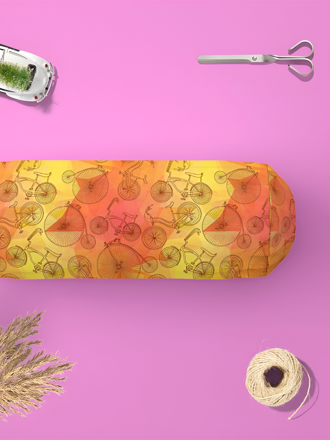

ArtzFolio Yellow & Pink 2 Pieces Quirky Printed Velvet Bolster Covers