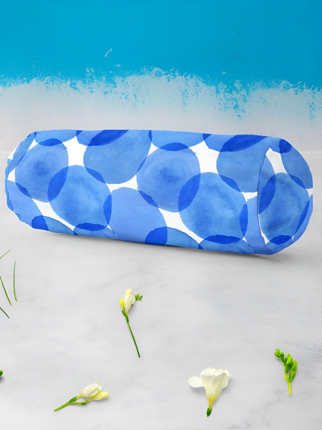 

ArtzFolio 2 Pieces White & Blue Geometric Printed Bolster Cover
