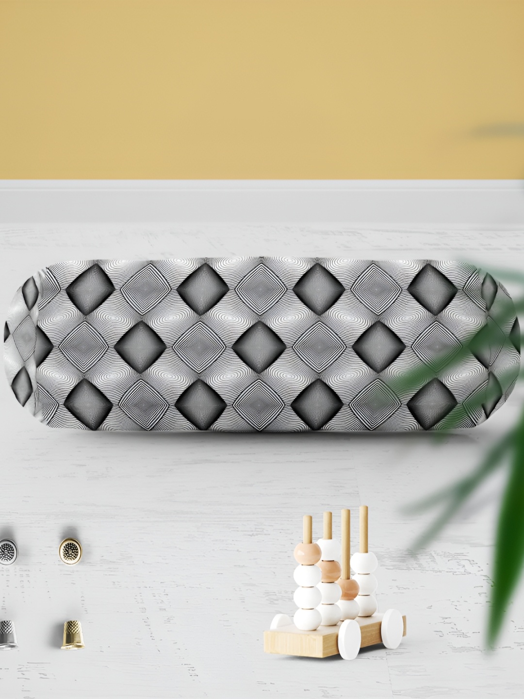 

ArtzFolio 2-pcs White & Black Printed Velvet Bolster Covers with Concealed Zipper