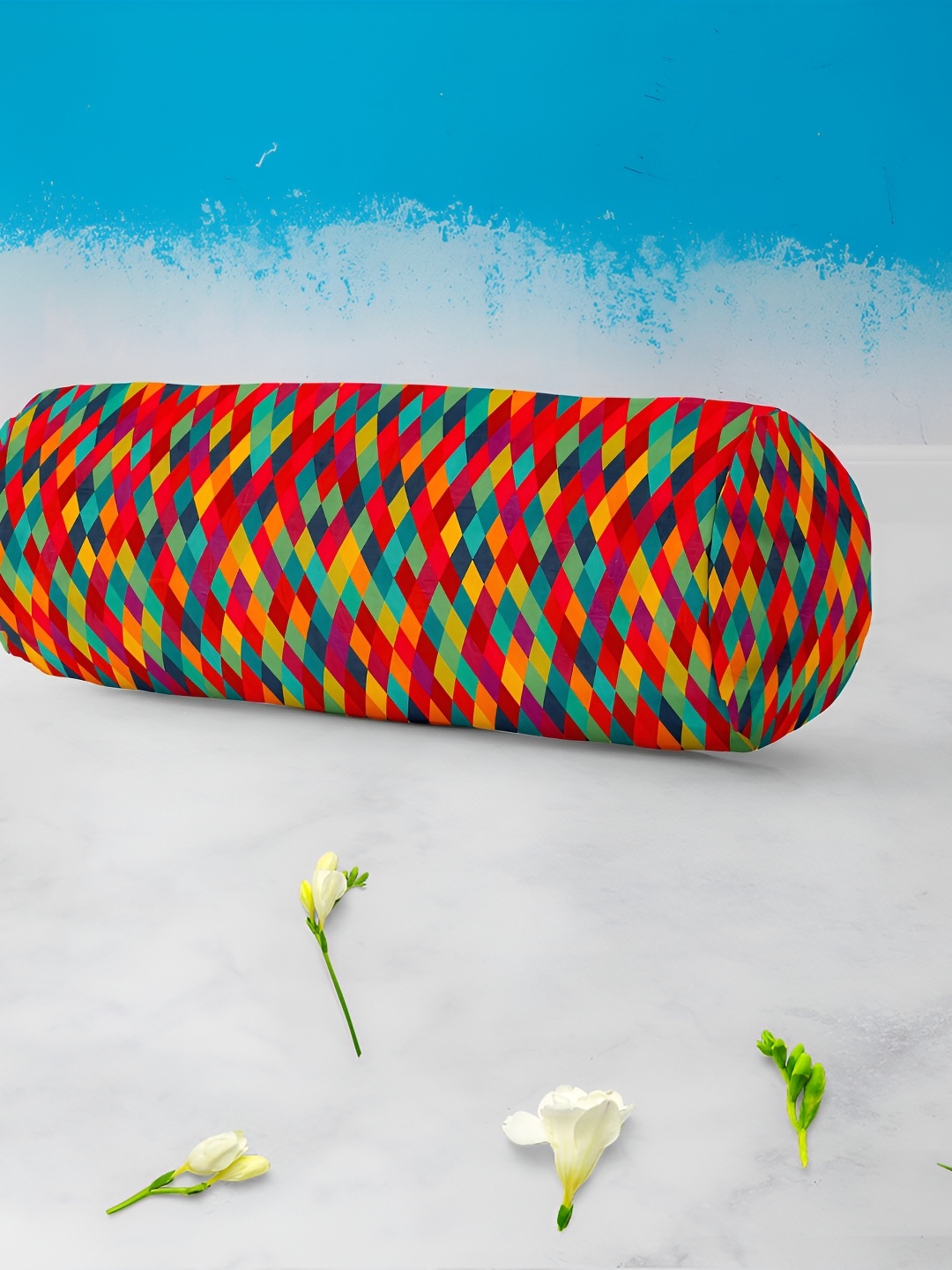 

ArtzFolio Red & Blue 2-Pcs Geometric Printed Bolster Covers